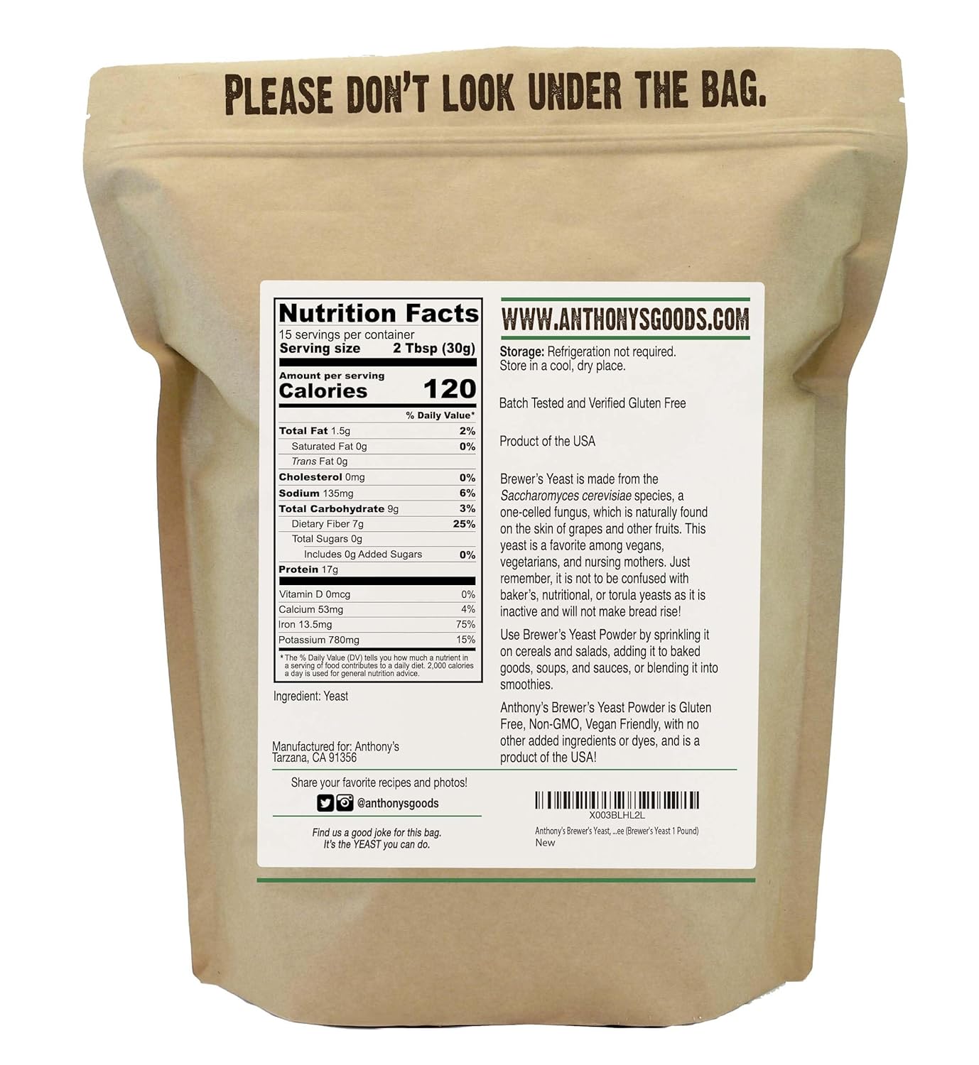 Anthony's Brewer's Yeast, 1 lb