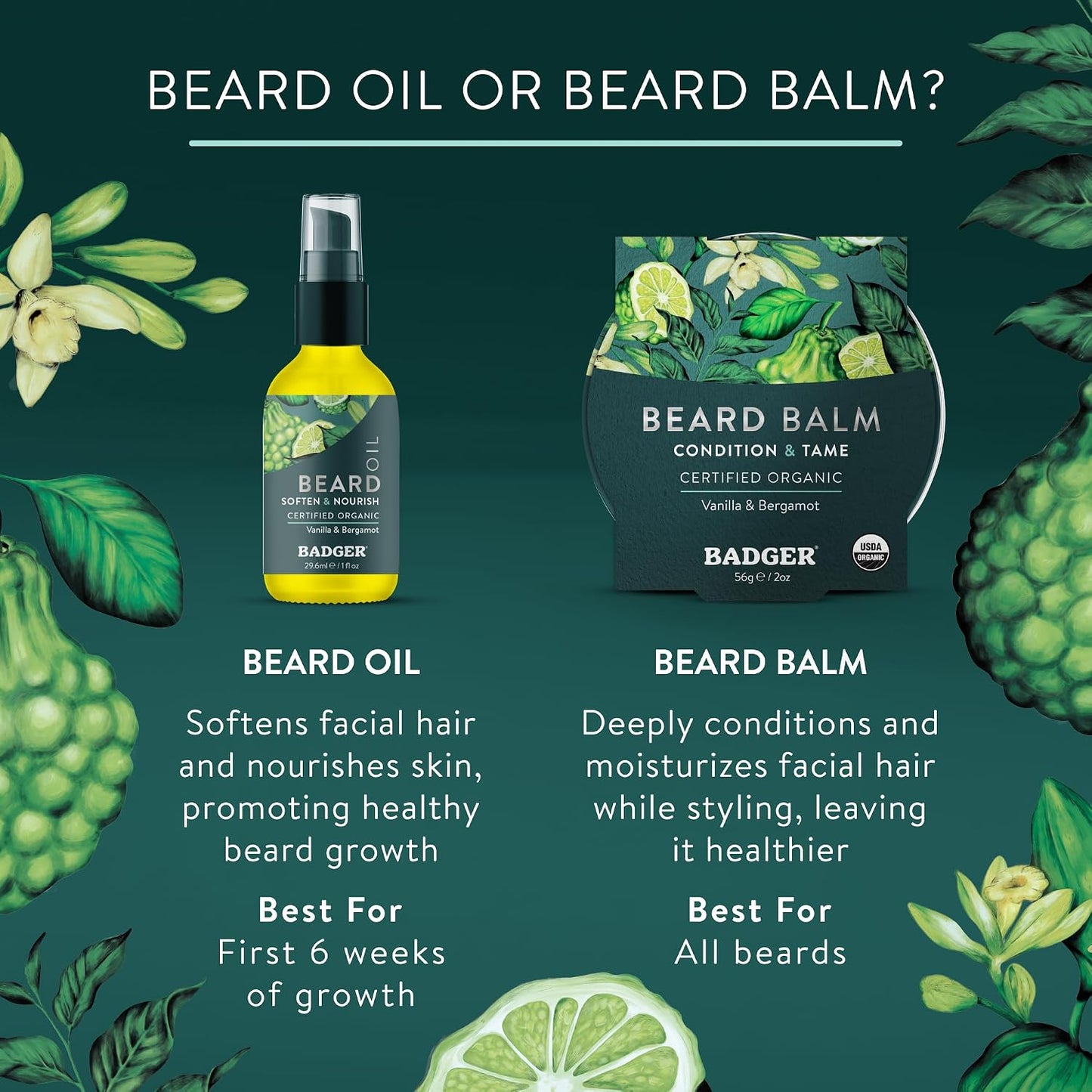Badger Organic Beard Balm - Facial Hair & Mustache, 2 oz
