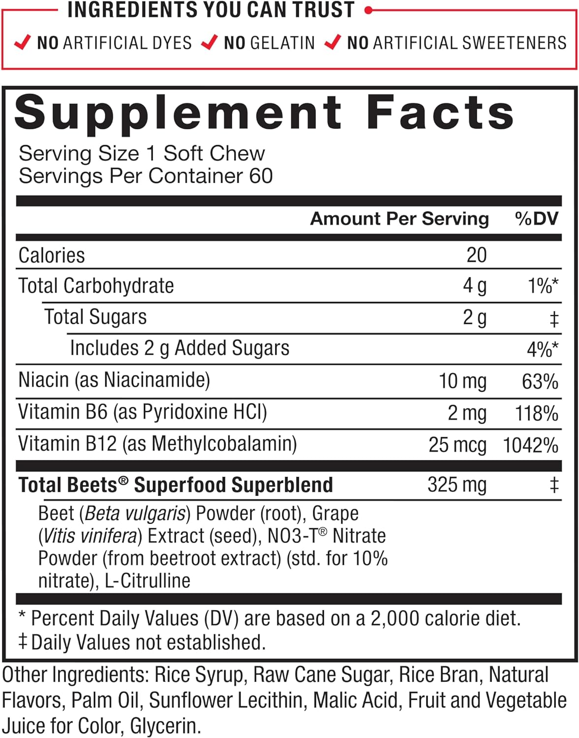 Force Factor Total Beets Soft Chews with Beetroot, 60 chews