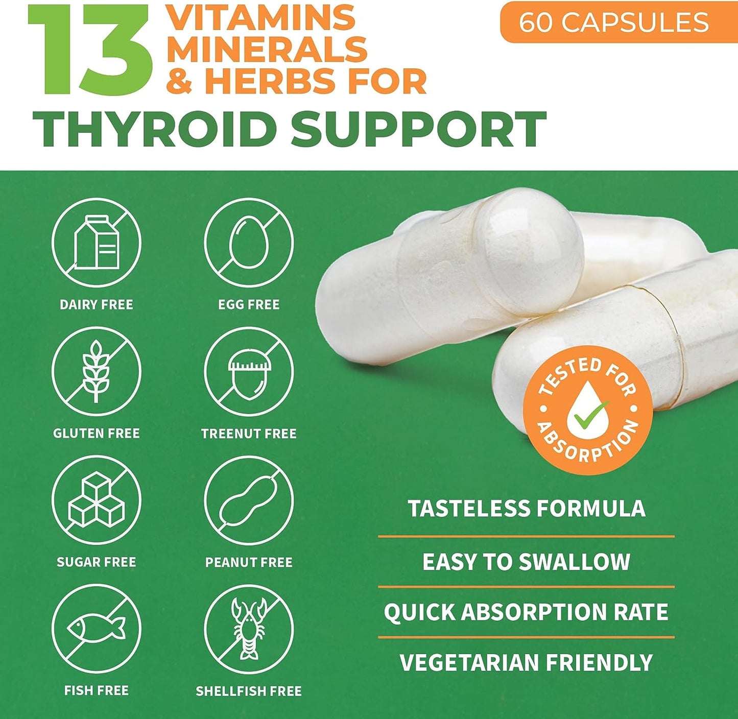 Thyroid Support for Women and Men with Iodine - 60 Vegetarian Capsules