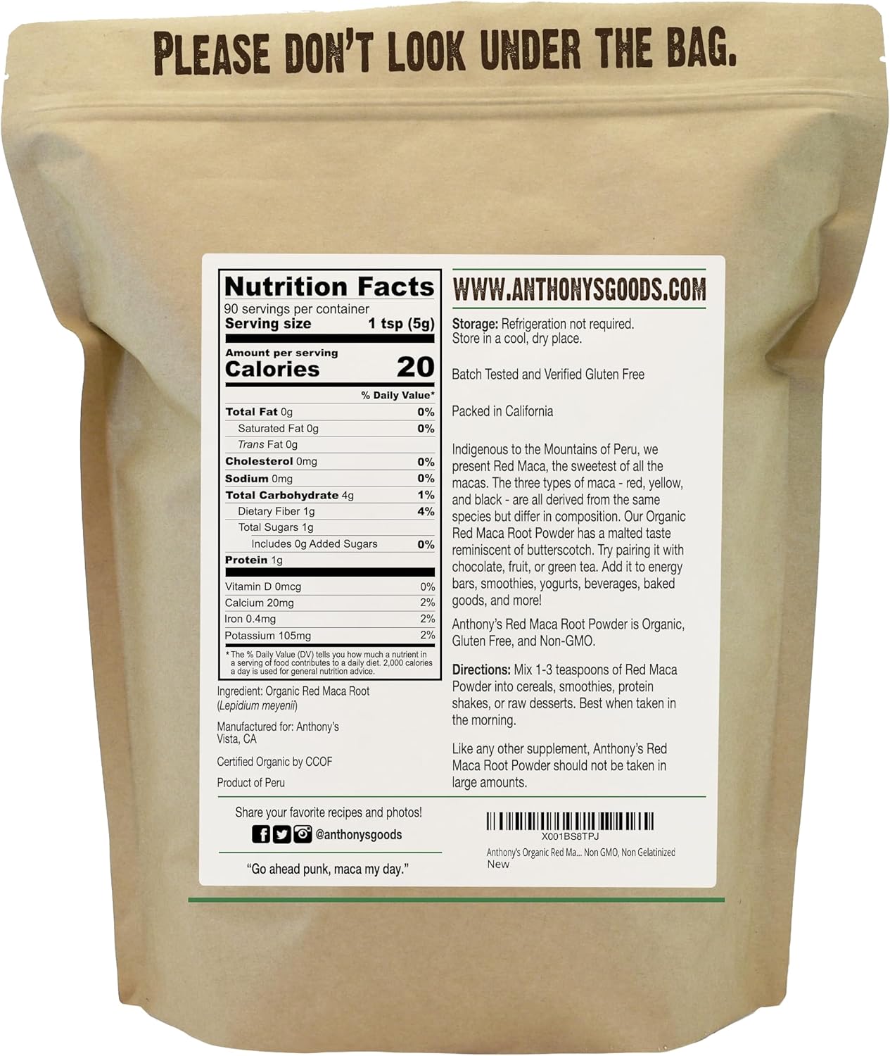 Anthony's Organic Red Maca Powder, 1 lb