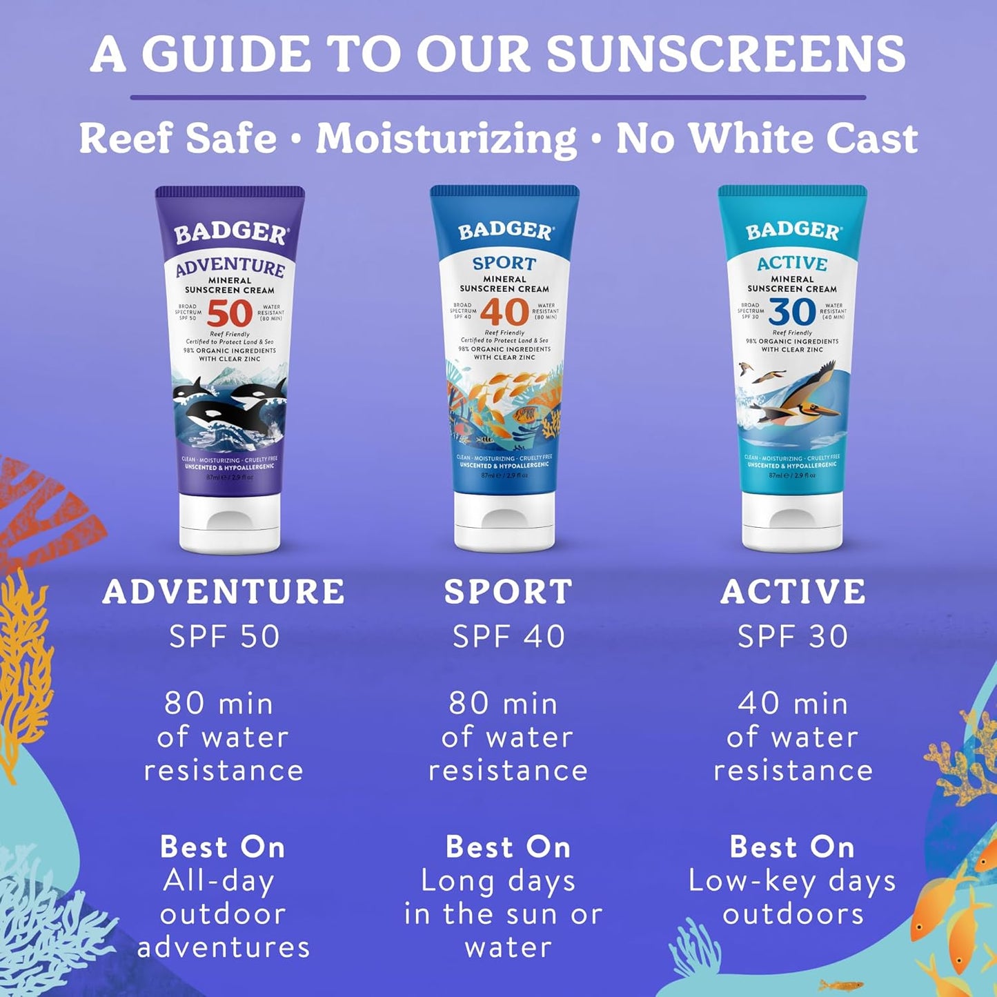 Badger Reef Safe Mineral Sunscreen, SPF 50 - 2.9 fl oz