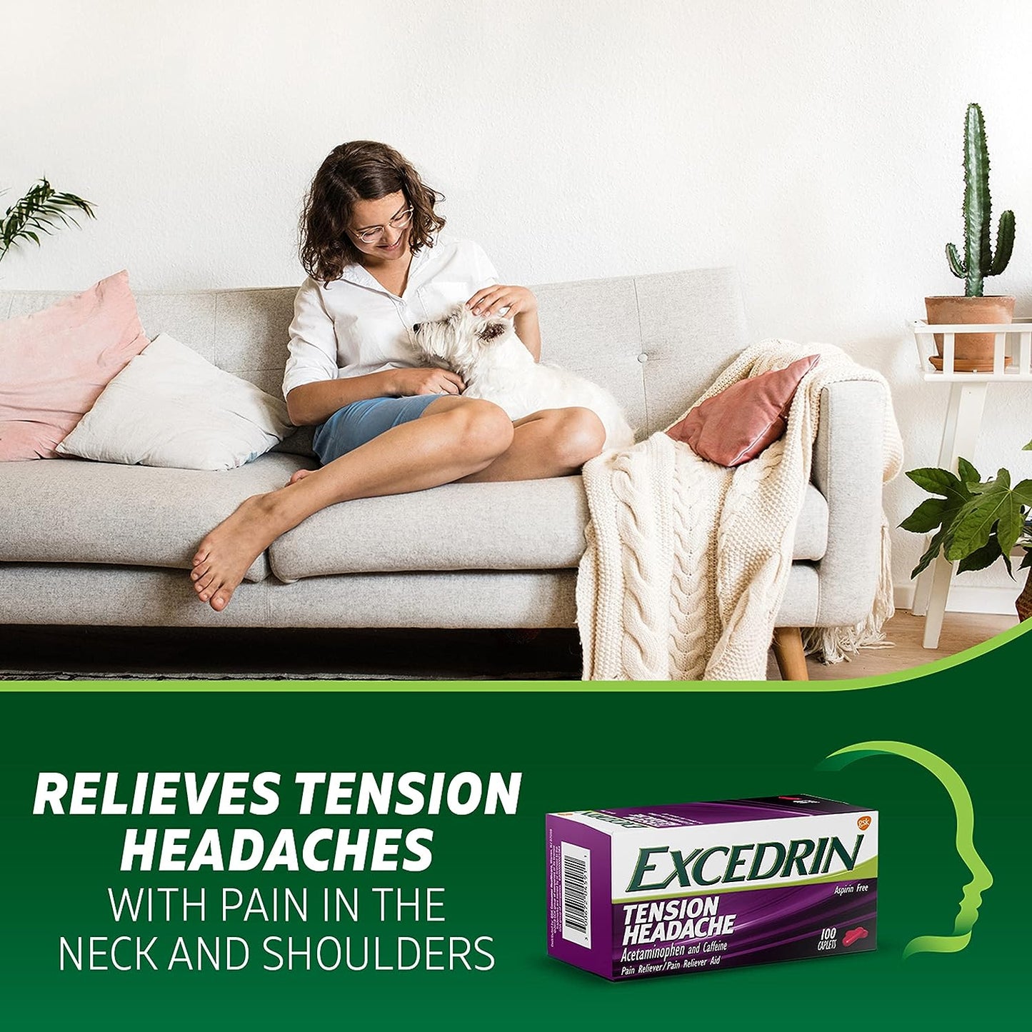 Excedrin Tension Headache Relief Caplets Without Aspirin for Head 100 Count