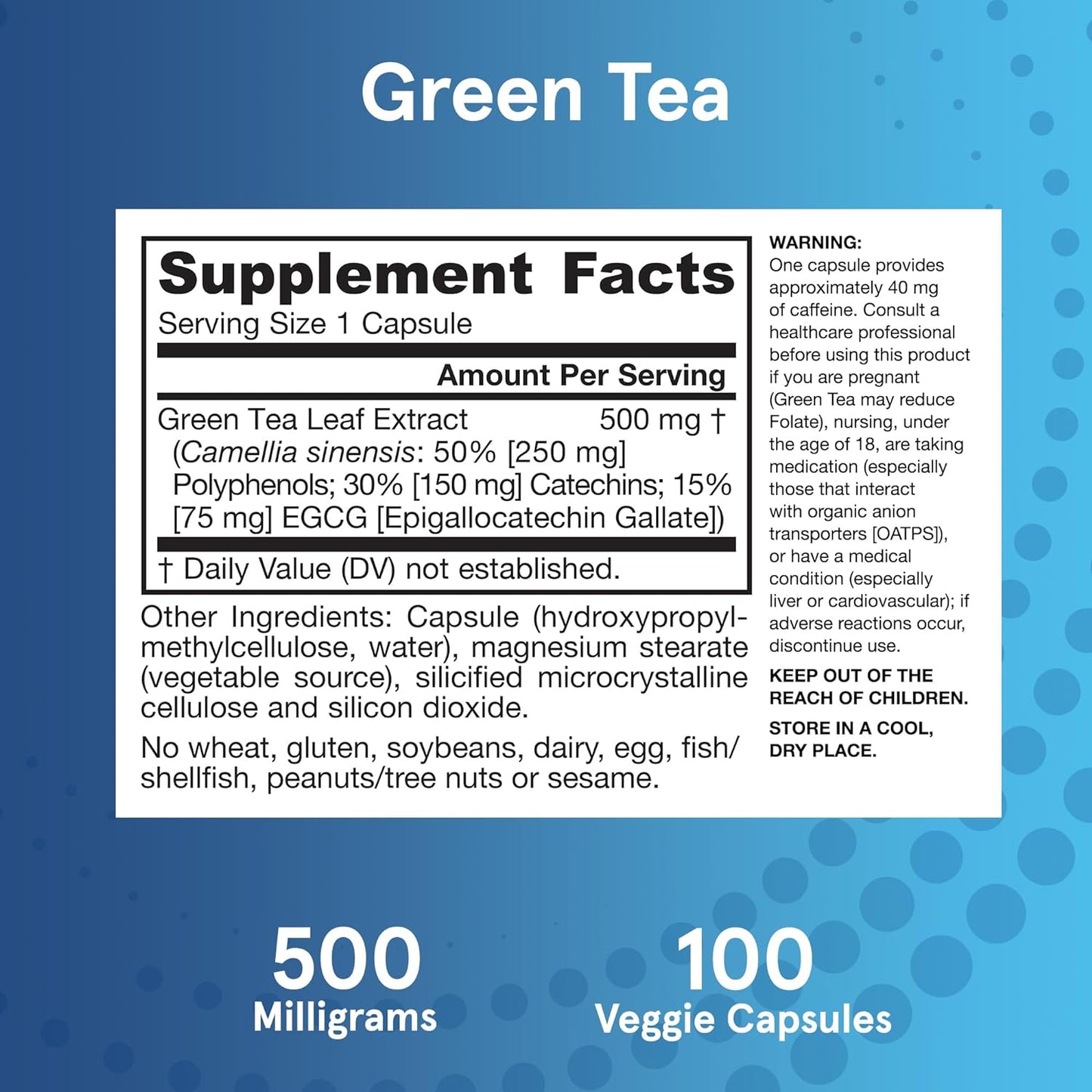 Jarrow Formulas Green Tea 500 mg - 100 Veggie Capsules