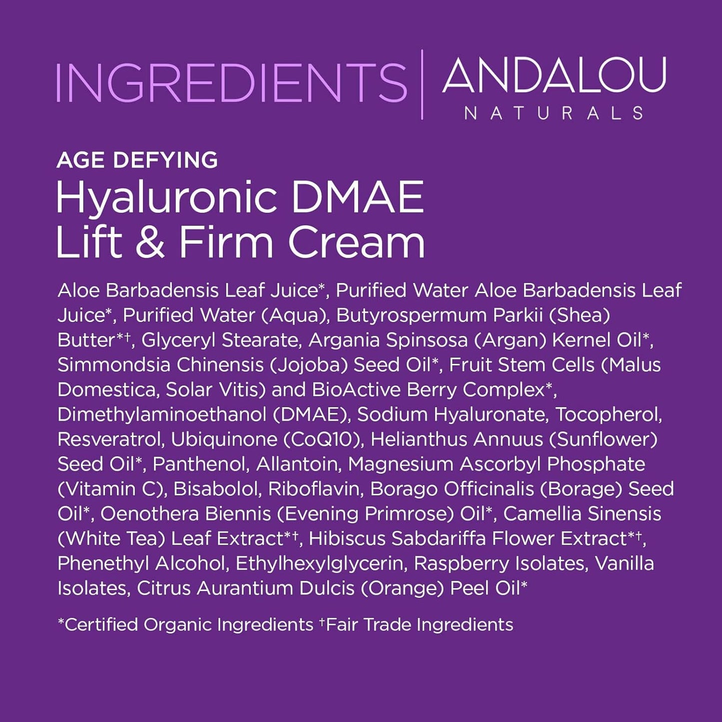 Andalou Naturals Hyaluronic Dmae Lift Firm Skin Cream,1.7 Ounce