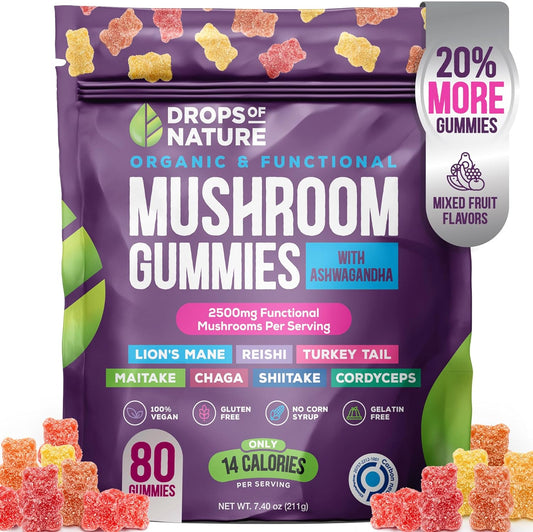 Ashwagandha & Lion's Mane, 80 Organic Mushroom Gummies
