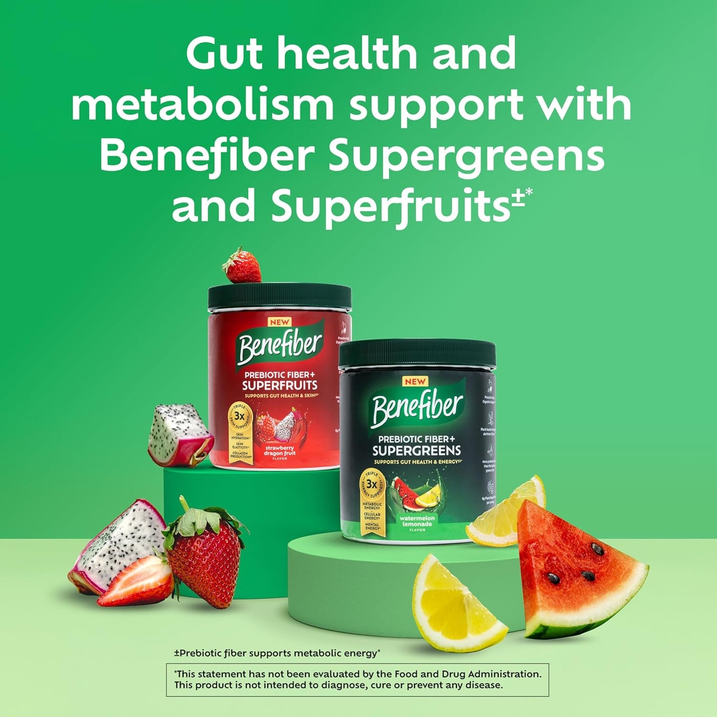 Benefiber Prebiotic Fiber + Supergreens  Watermelon Lemonade Flavor, 8.8 oz