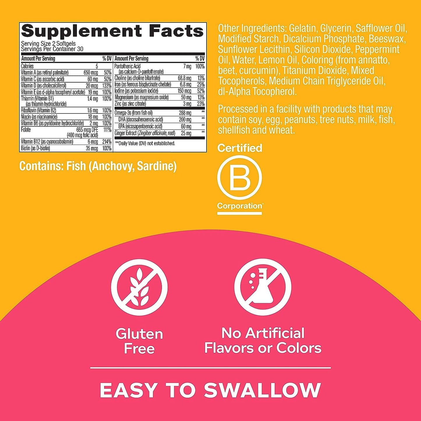 OLLY Ultra Strength Prenatal Multivitamin Softgels, Supply-60 Count