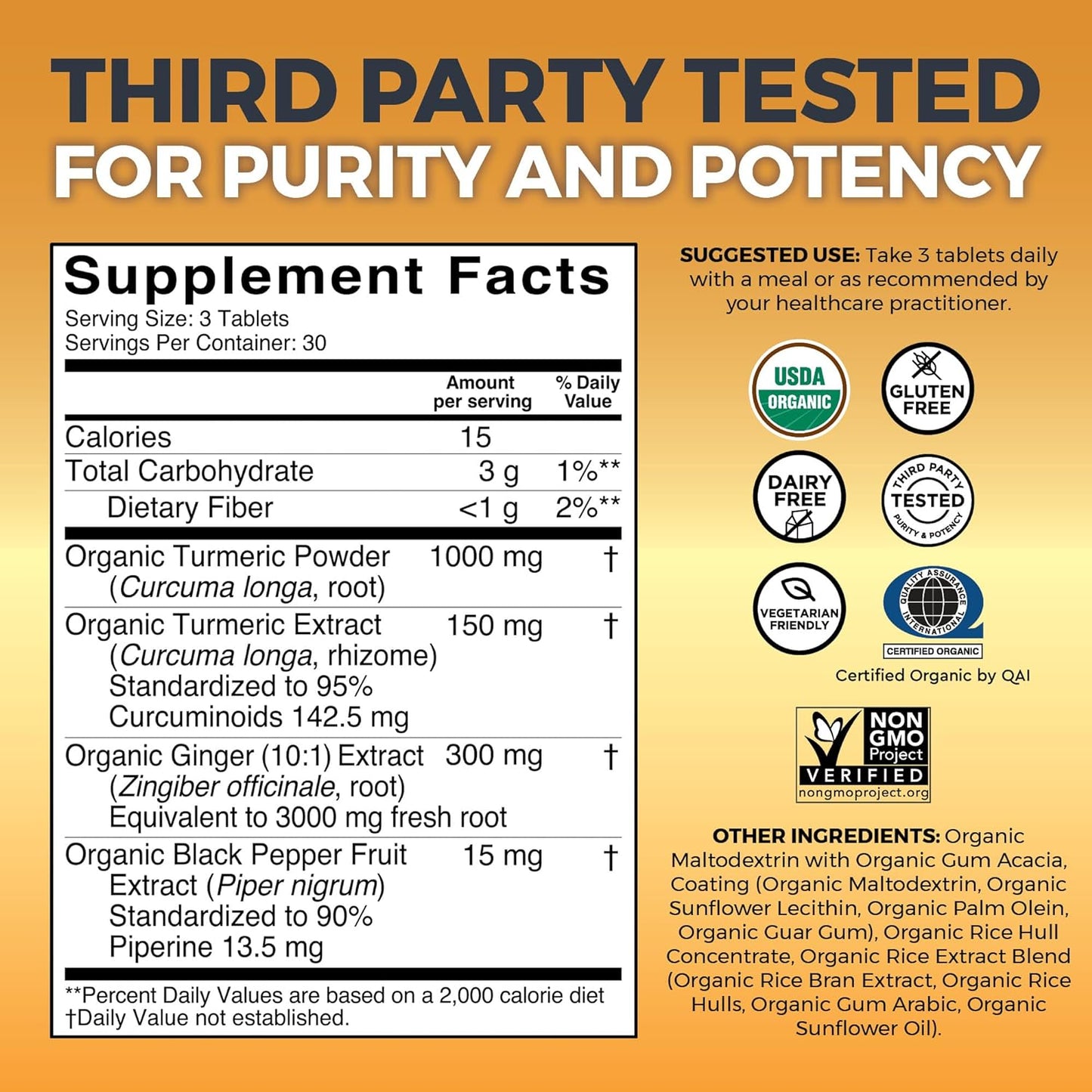 Organic Turmeric and Ginger Supplement for Joint Support & Heart Health 90 count