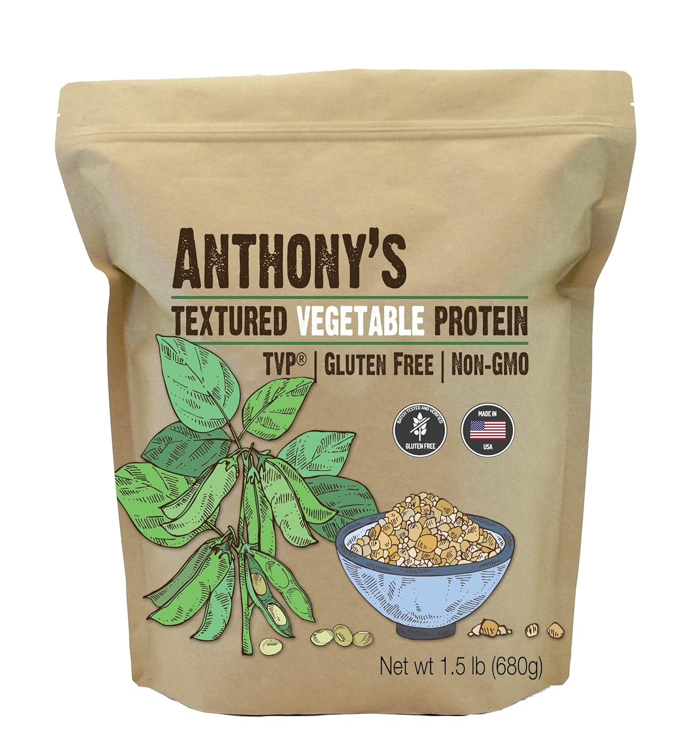 Anthony's Textured Vegetable Protein, TVP, 1.5 lb