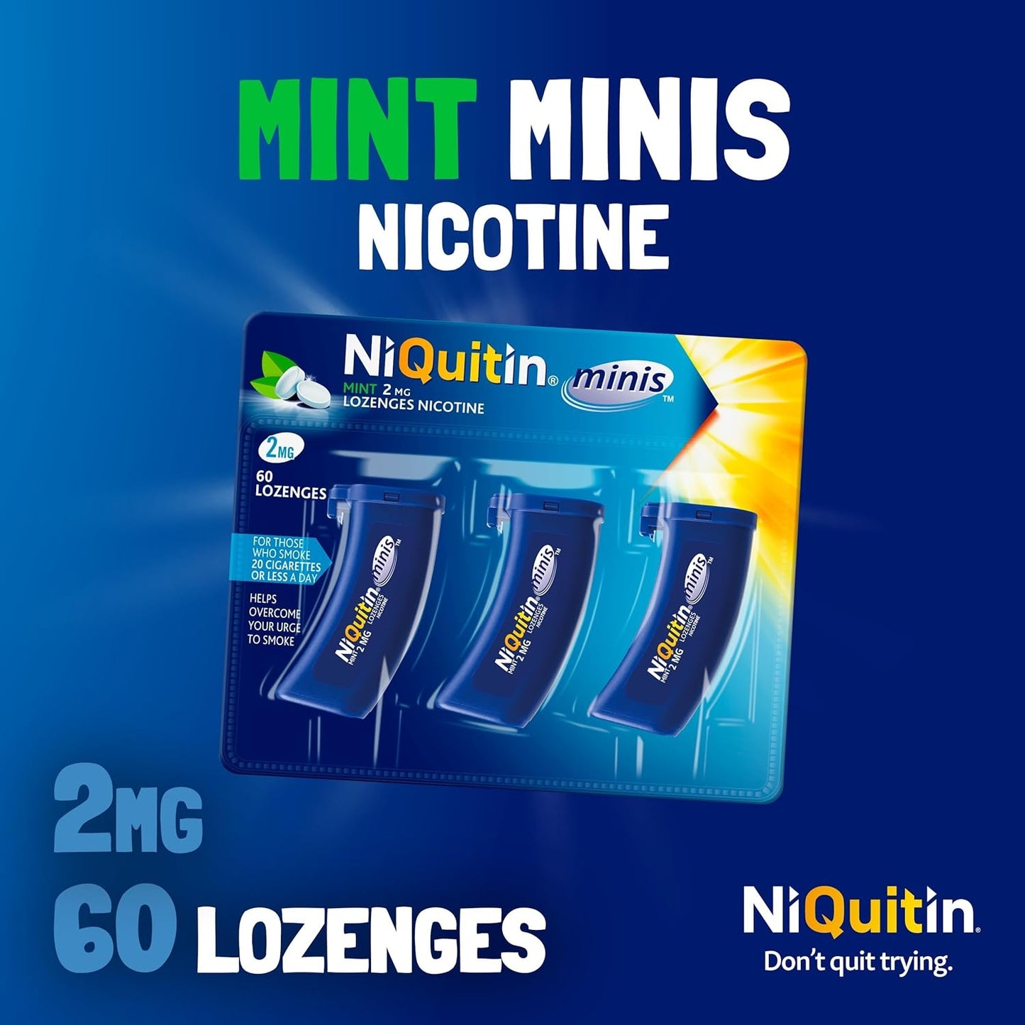 NiQuitin Minis Mint 2 mg Lozenges - 60 Mini Lozenges  (Pack of 3)