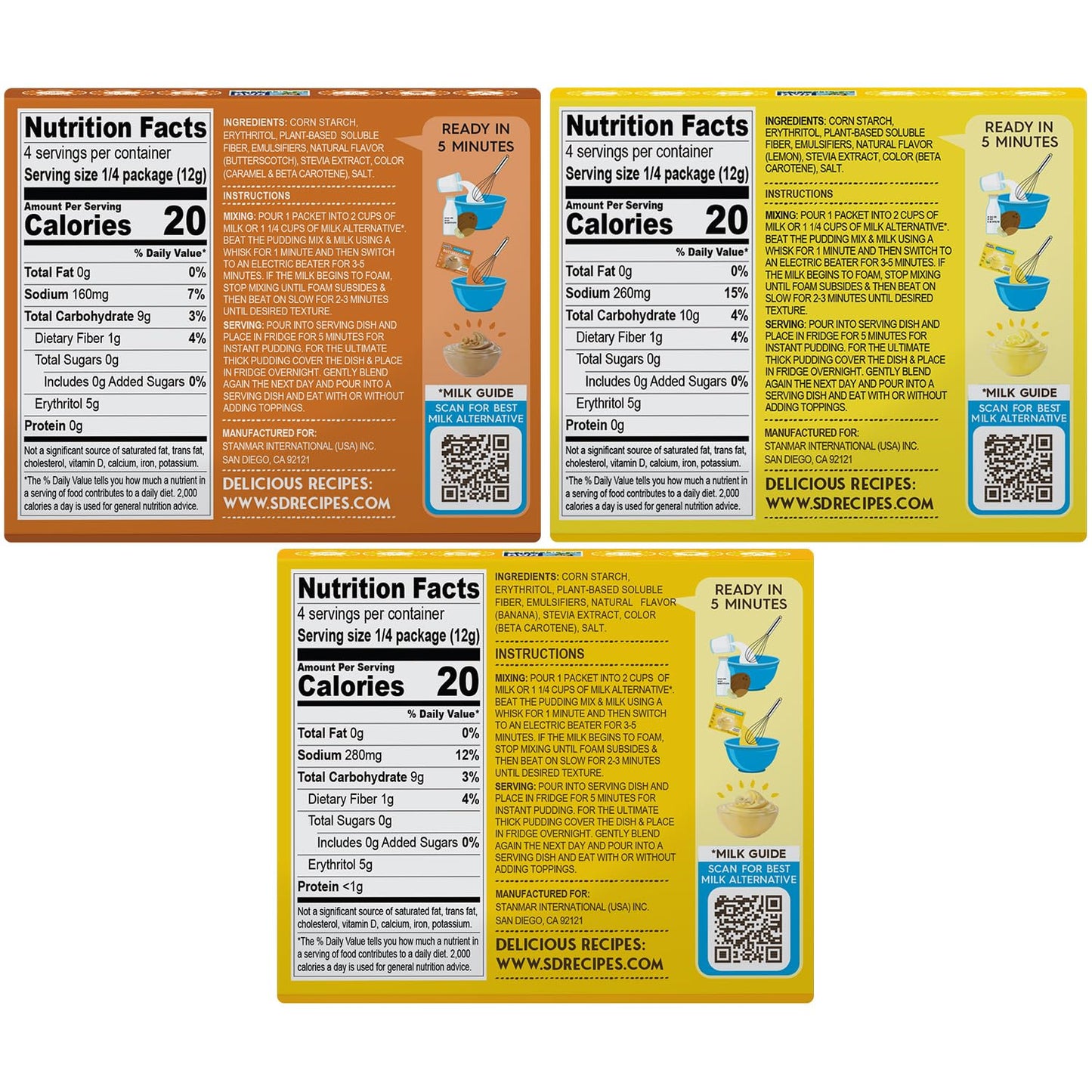 Simply Desserts Banana, Butterscotch & Lemon, Variety 6-Pack  - 1.7 Oz Ea