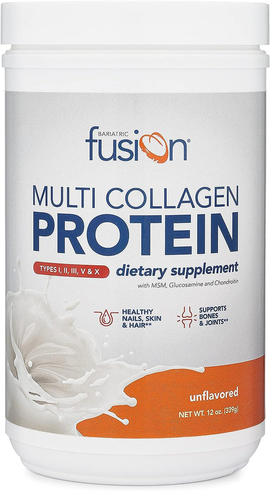 Bariatric Fusion Unflavored Multi Collagen Protein Powder | Plus Joint Support Complex of MSM and Glucosamine | Dairy, Gluten & Soy Free | Non-GMO | 30 Servings