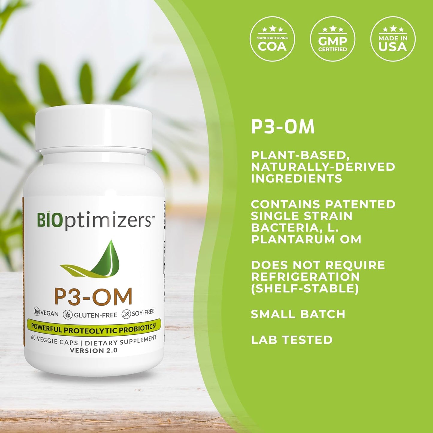 BiOptimizers P3-OM Proteolytic Prebiotics & Probiotics Supplement –60 capsules
