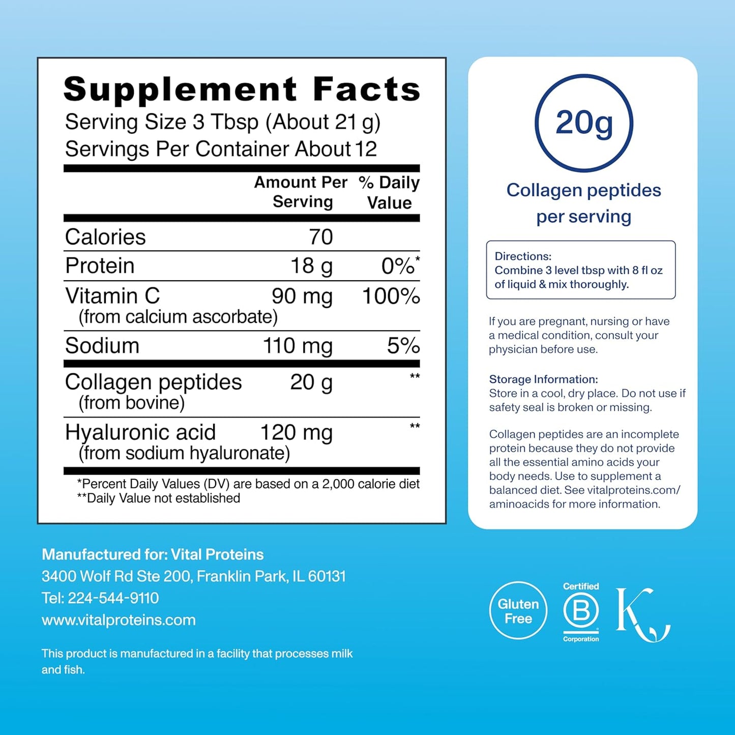 Vital Proteins Collagen Peptides Powder Advanced with Hyaluronic Acid - 9.33 oz