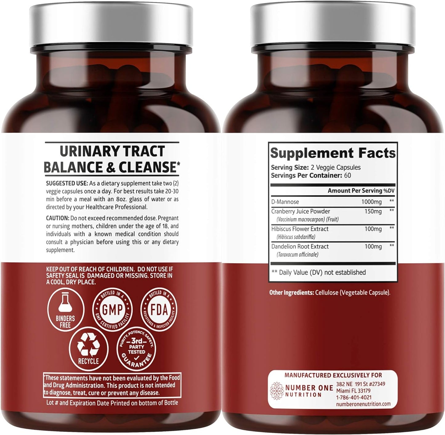 Number One Nutrition Premium D Mannose with Cranberry 120 Veg Caps