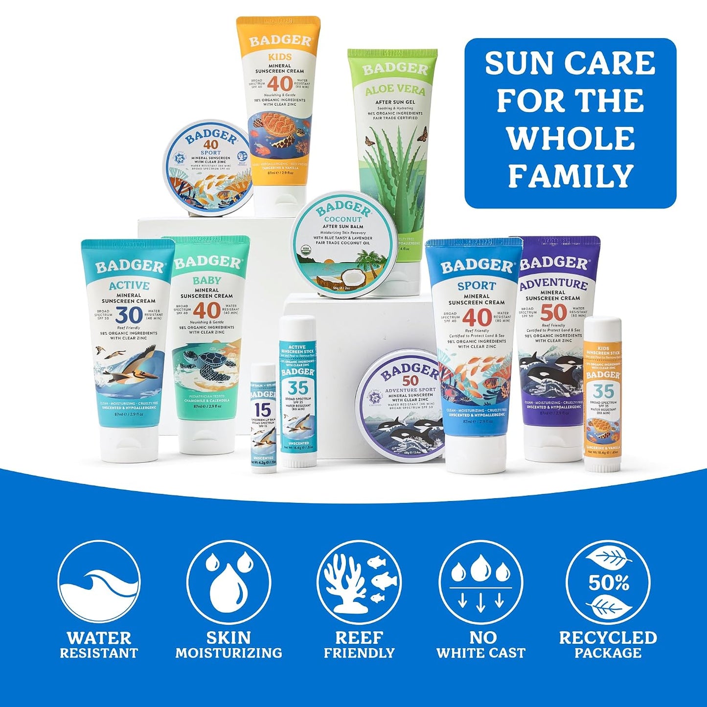 Badger Reef Safe Sunscreen, Unscented SPF 40 Sport Mineral Sunscreen -  2.9 fl oz