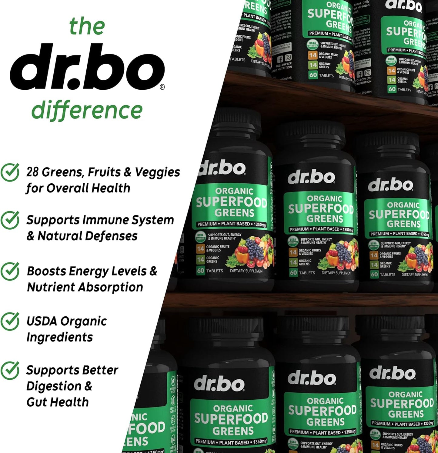 Organic Superfood Greens & Fruit Supplements - 60 tablets