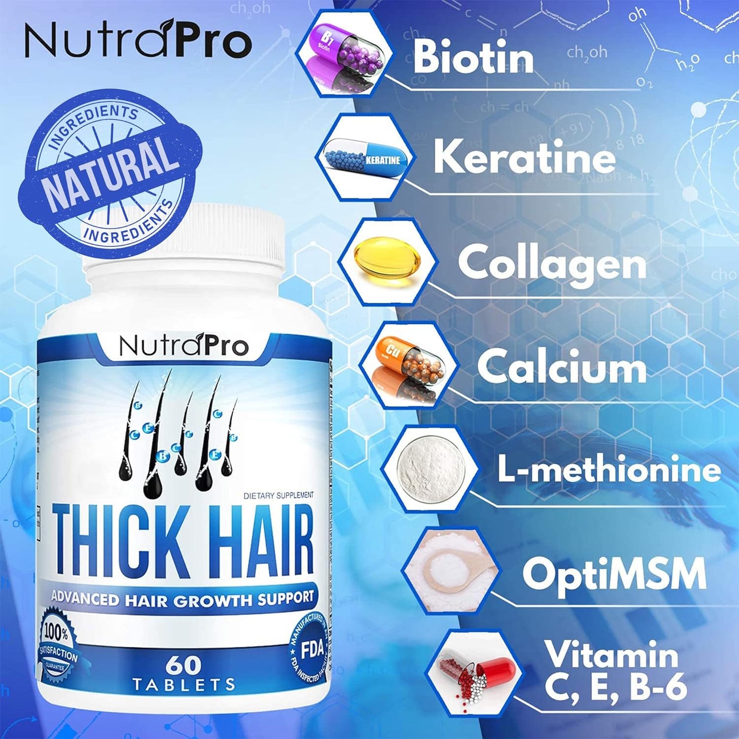 Thick Hair Growth Vitamins– Hair Growth Pills With DHT Blocker Stimulates Faster Hair 0Growth- 60 tablets