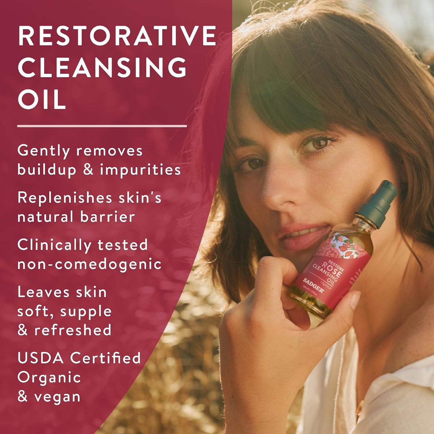 Badger Rose Face Cleansing Oil - 2 fl oz Glass Bottle