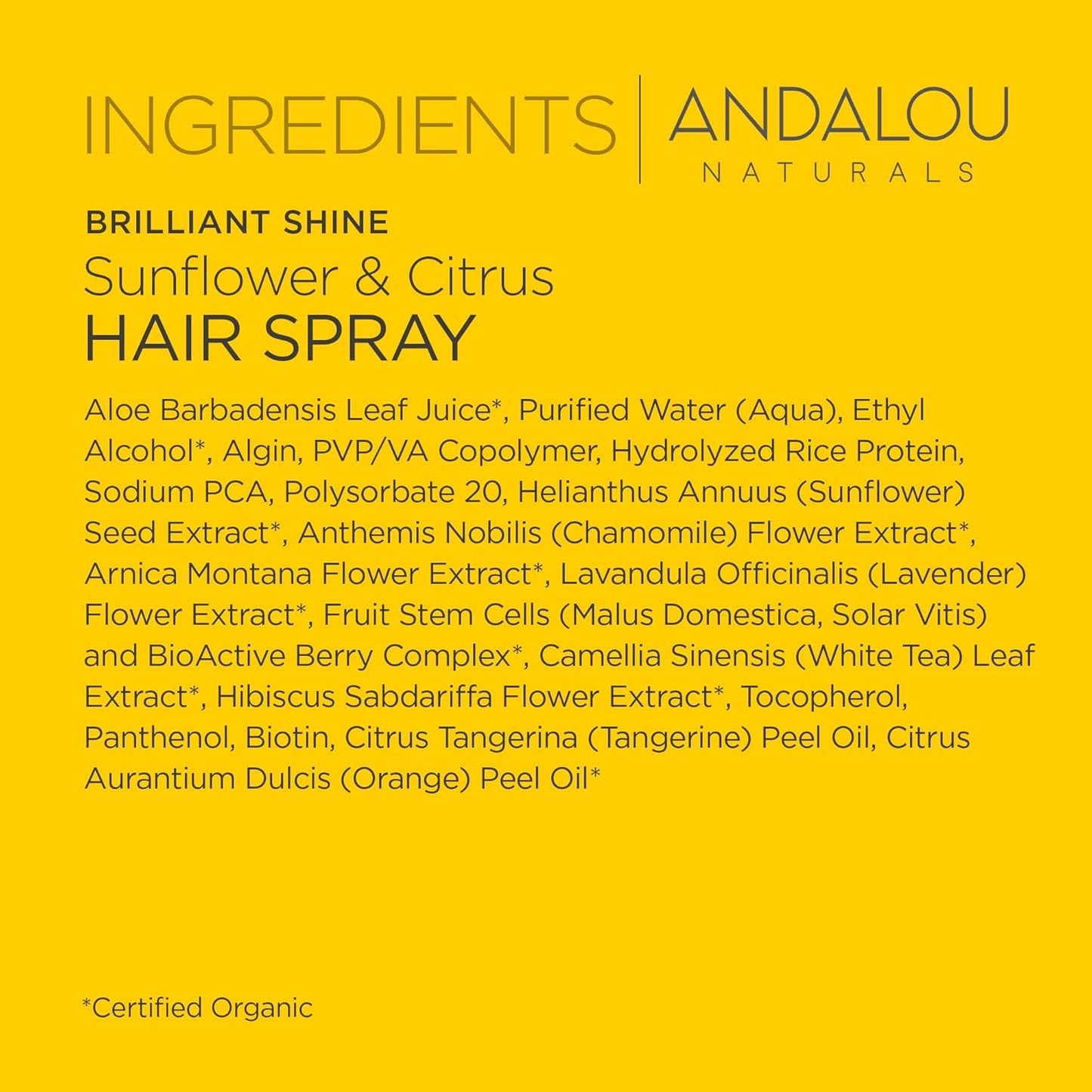 Andalou Naturals Brilliant Shine Hair Spray, Sunflower & Citrus ,8.2 Fl Oz