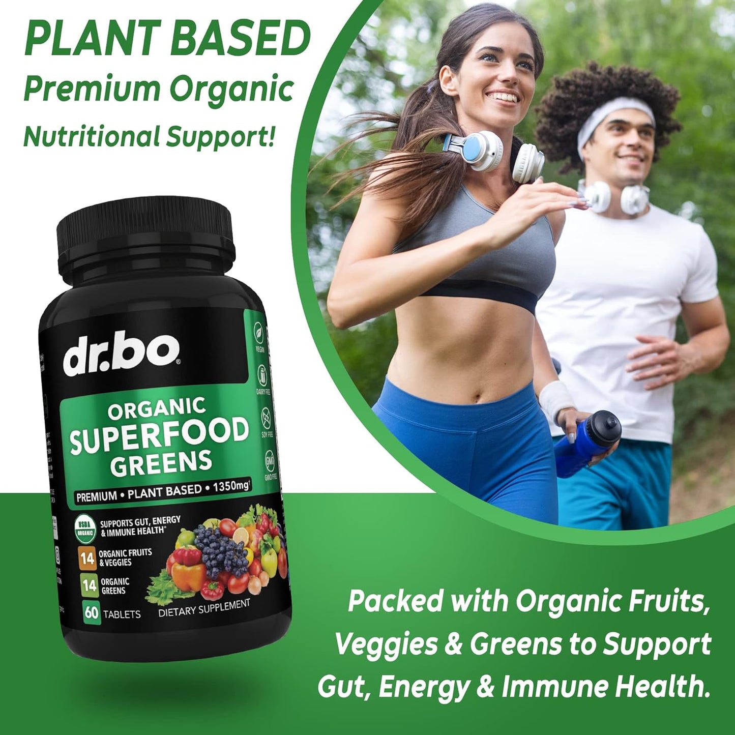 Organic Superfood Greens & Fruit Supplements - 60 tablets