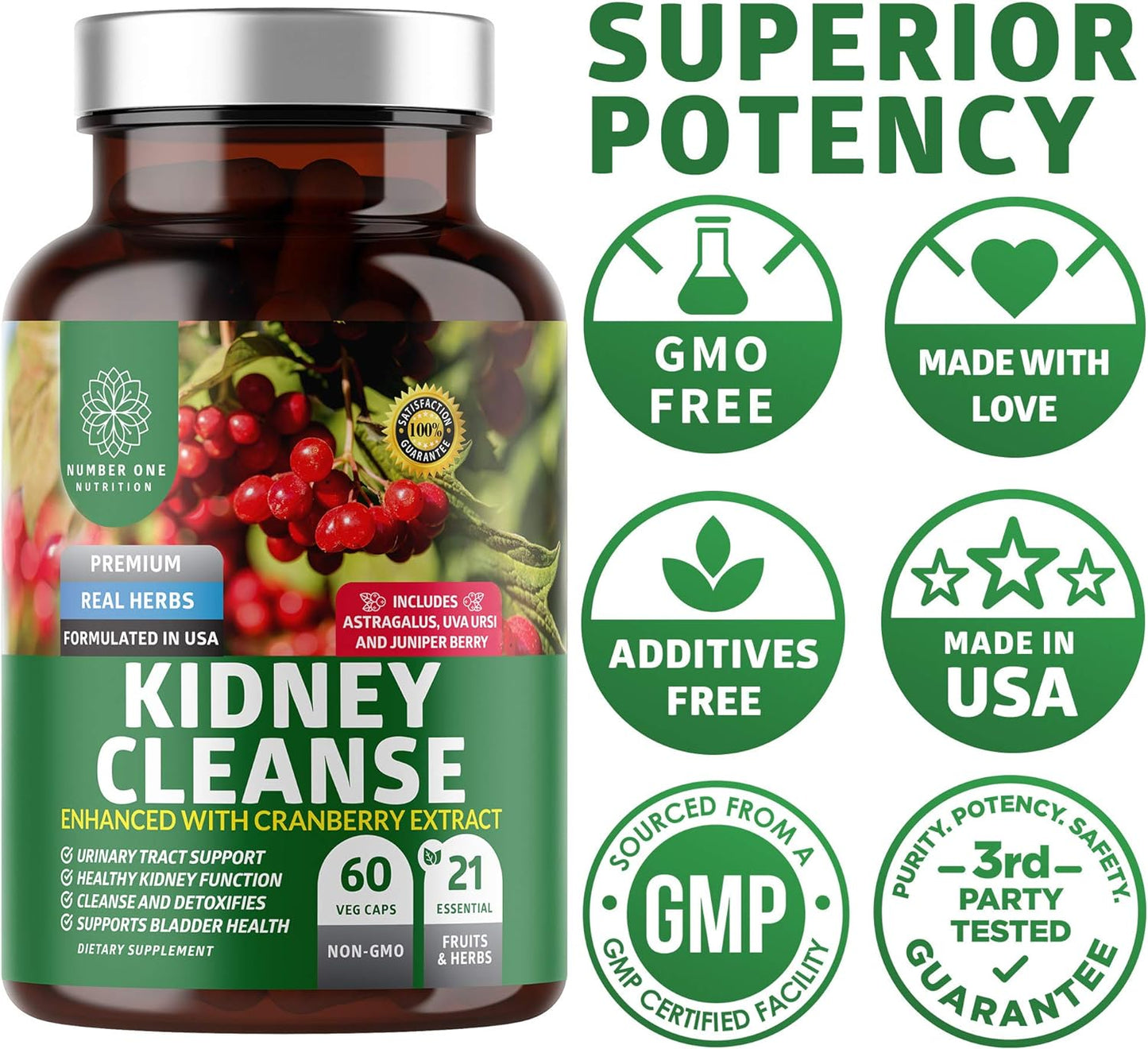 N1N Premium Kidney Cleanse for Urinary Tract 60 Veg Caps