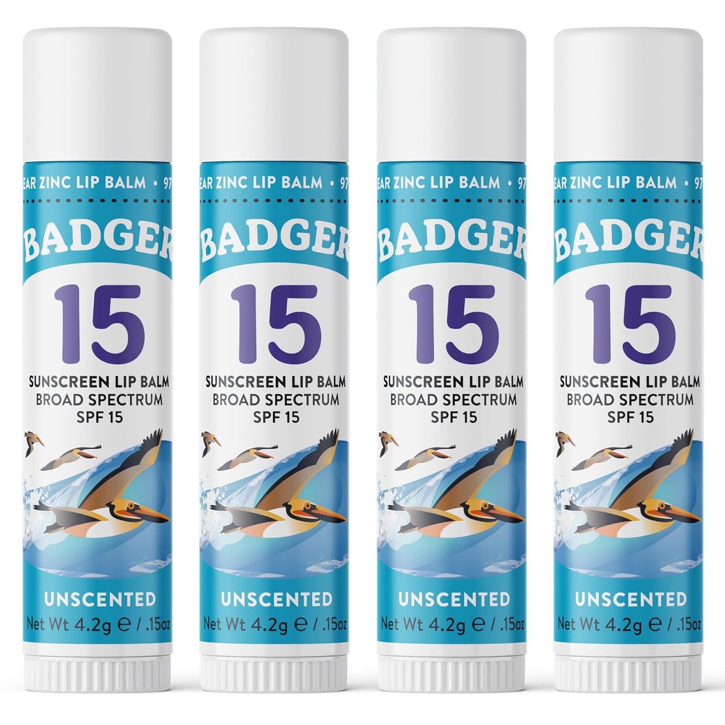 Badger Mineral Sunscreen Lip Balm SPF 15, .15 oz 4-Pack