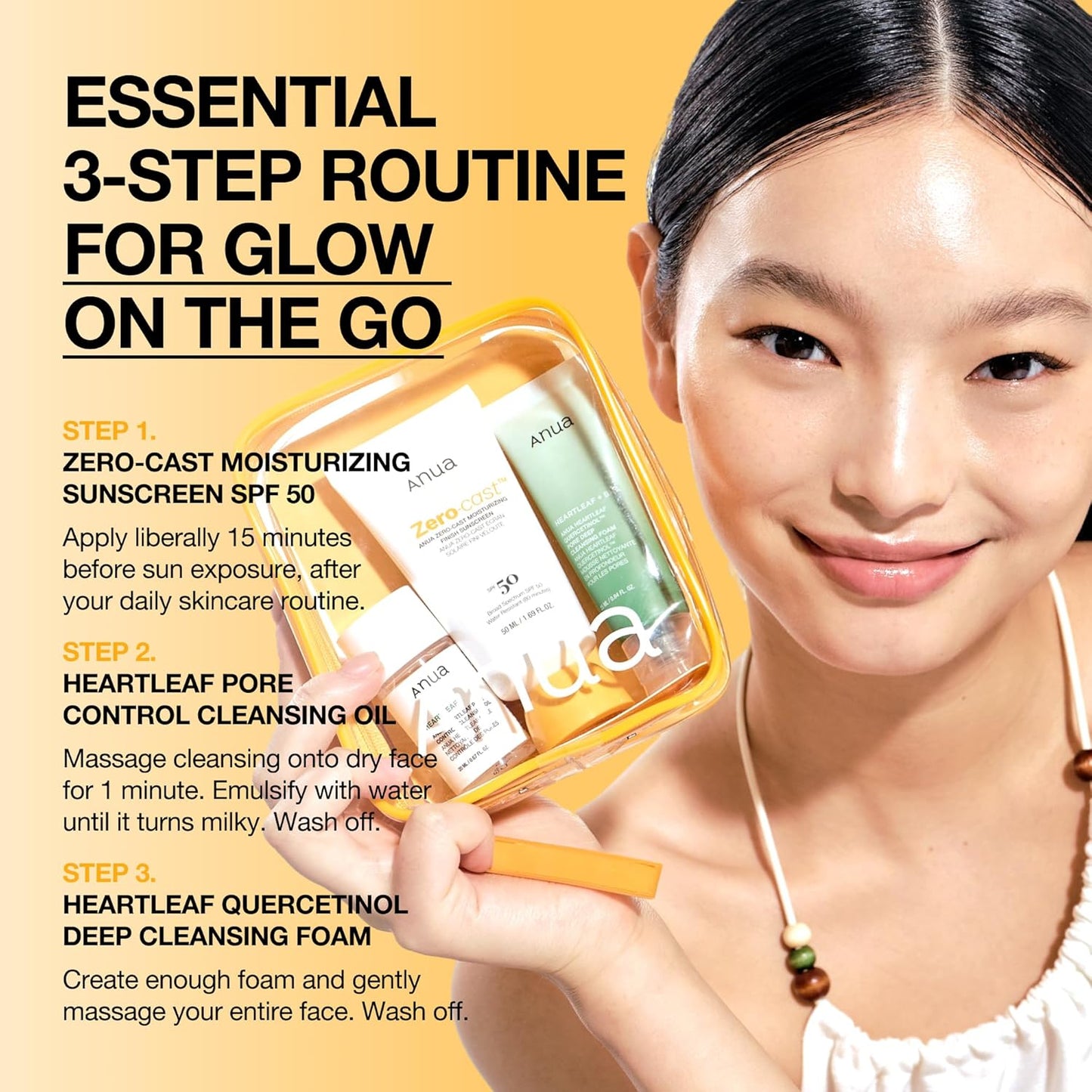 Anua Sun-Ready Travel Kit, Zero-Cast Sunscreen & Cleansing oil & Face Wash