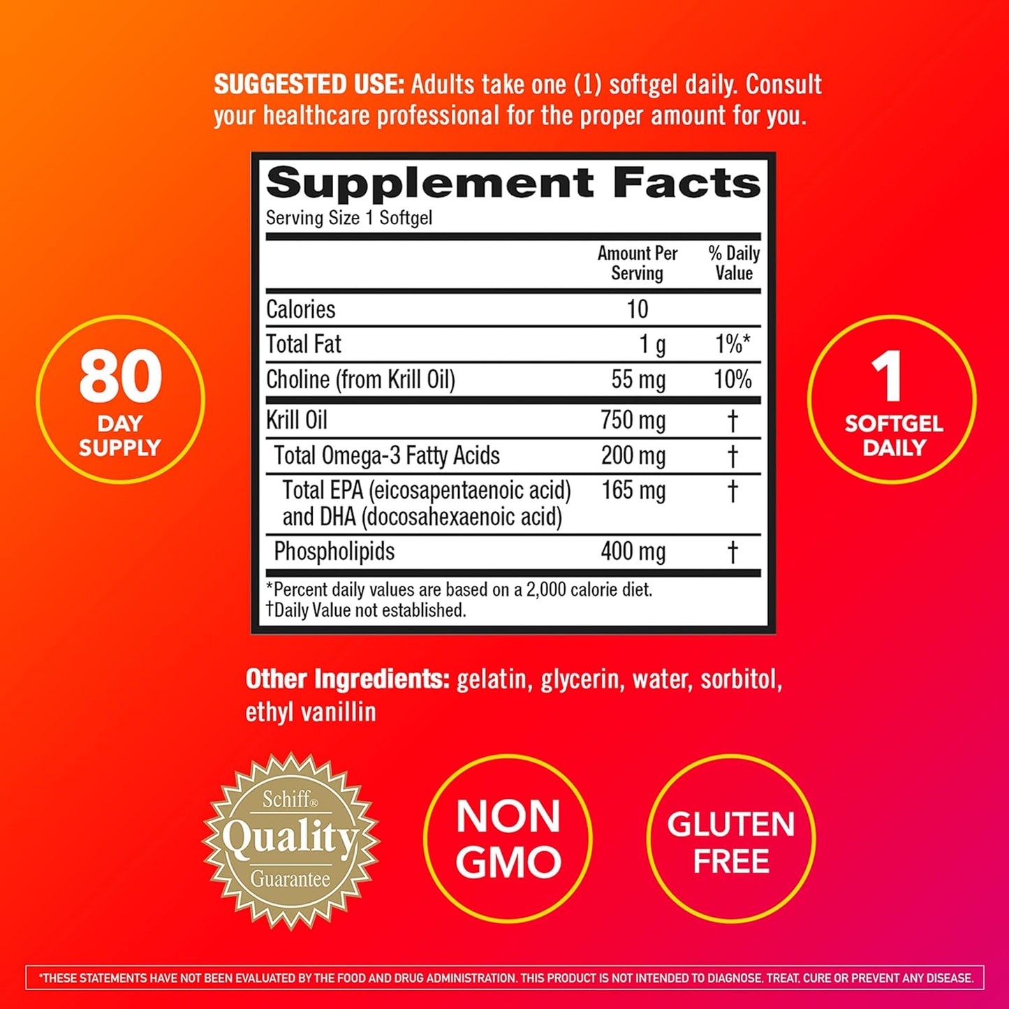 MegaRed Krill Oil 750mg Omega 3 Supplement with Choline,80 softgels