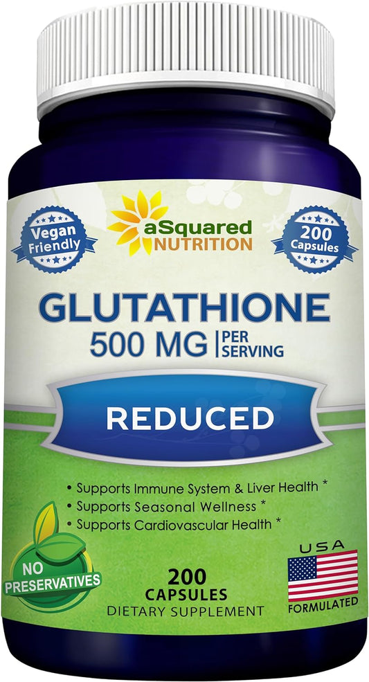 aSquared Nutrition Reduced Glutathione 500mg  Supplement -200 Capsules