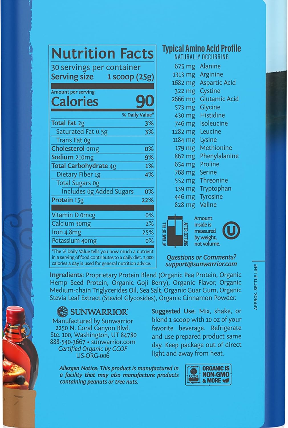 Sunwarrior Organic Plant Based Protein Powder Maple French Toast Flavour -750g