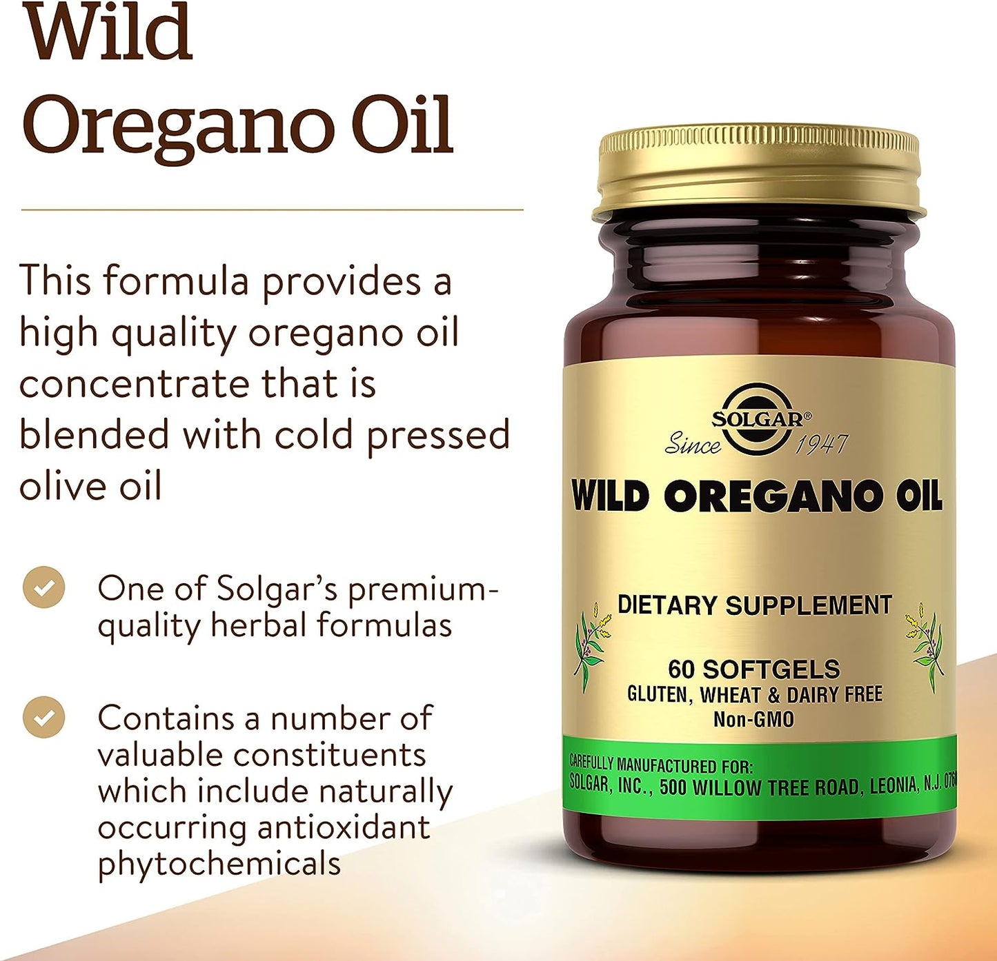 Solgar Wild Oregano Oil, 60 Softgels - Oregano Oil Concentrate - Immune Support - Non GMO, Gluten Free, Dairy Free - 60 Servings