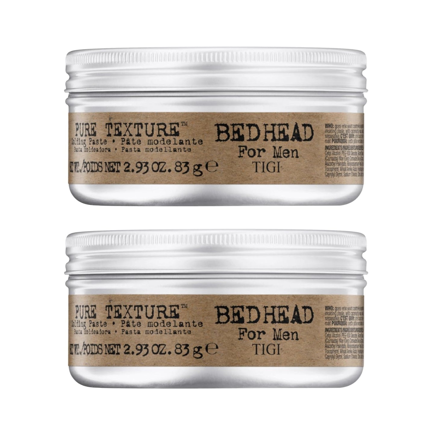 TIGI Bed Head for Men Pure Texture Hair Molding Paste -2.93 oz (2 Pack)