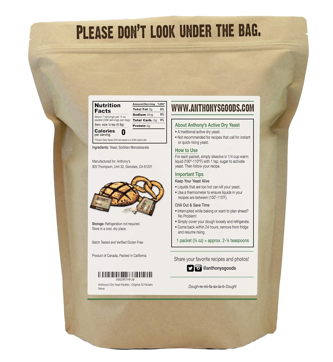 Anthony's Active Dry Yeast Packets, Contains 42 Individual Packets