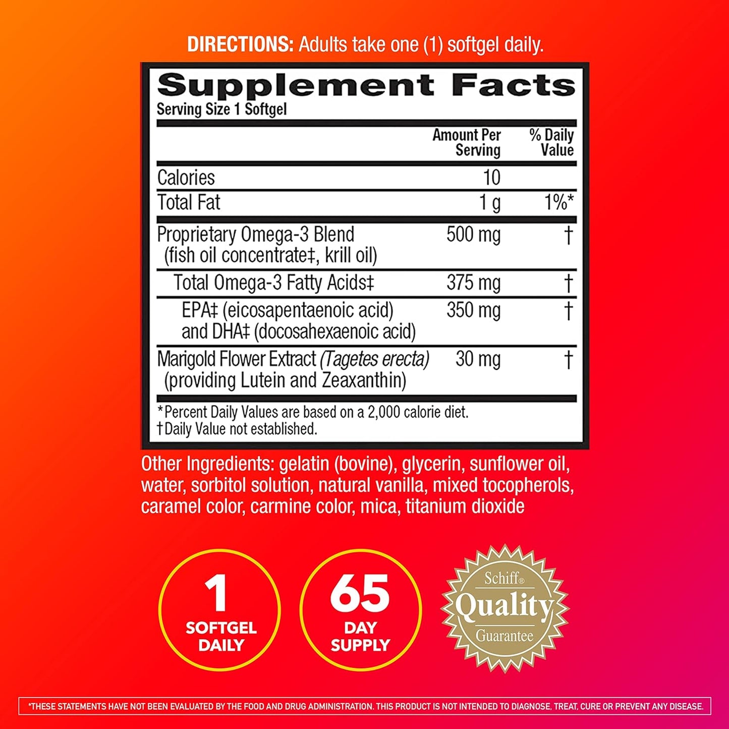 Megared Omega-3 Blend Total Body + Refresh 500mg Softgels, (65 Count in a Bottle)