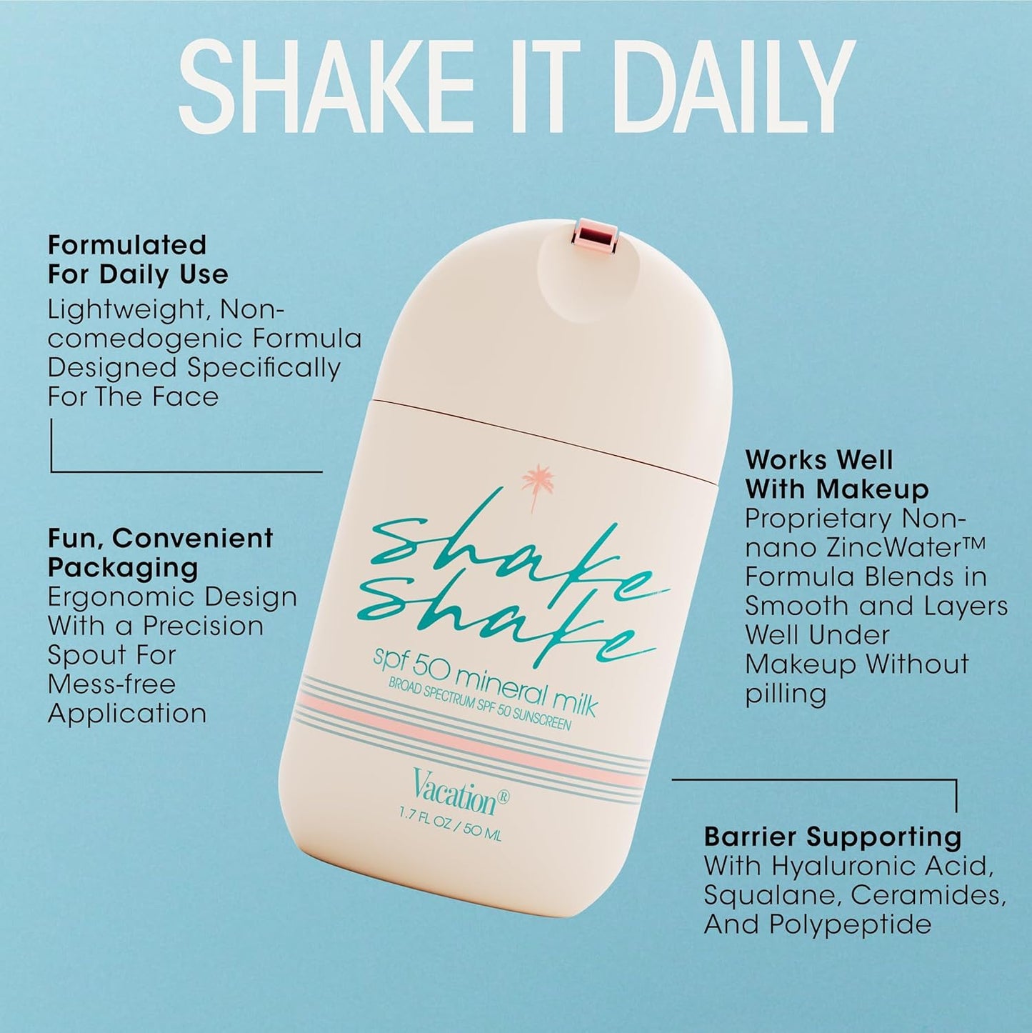 Vacation Shake Shake SPF 50 Mineral Milk Face Sunscreen, 1.7 Fl. Oz.