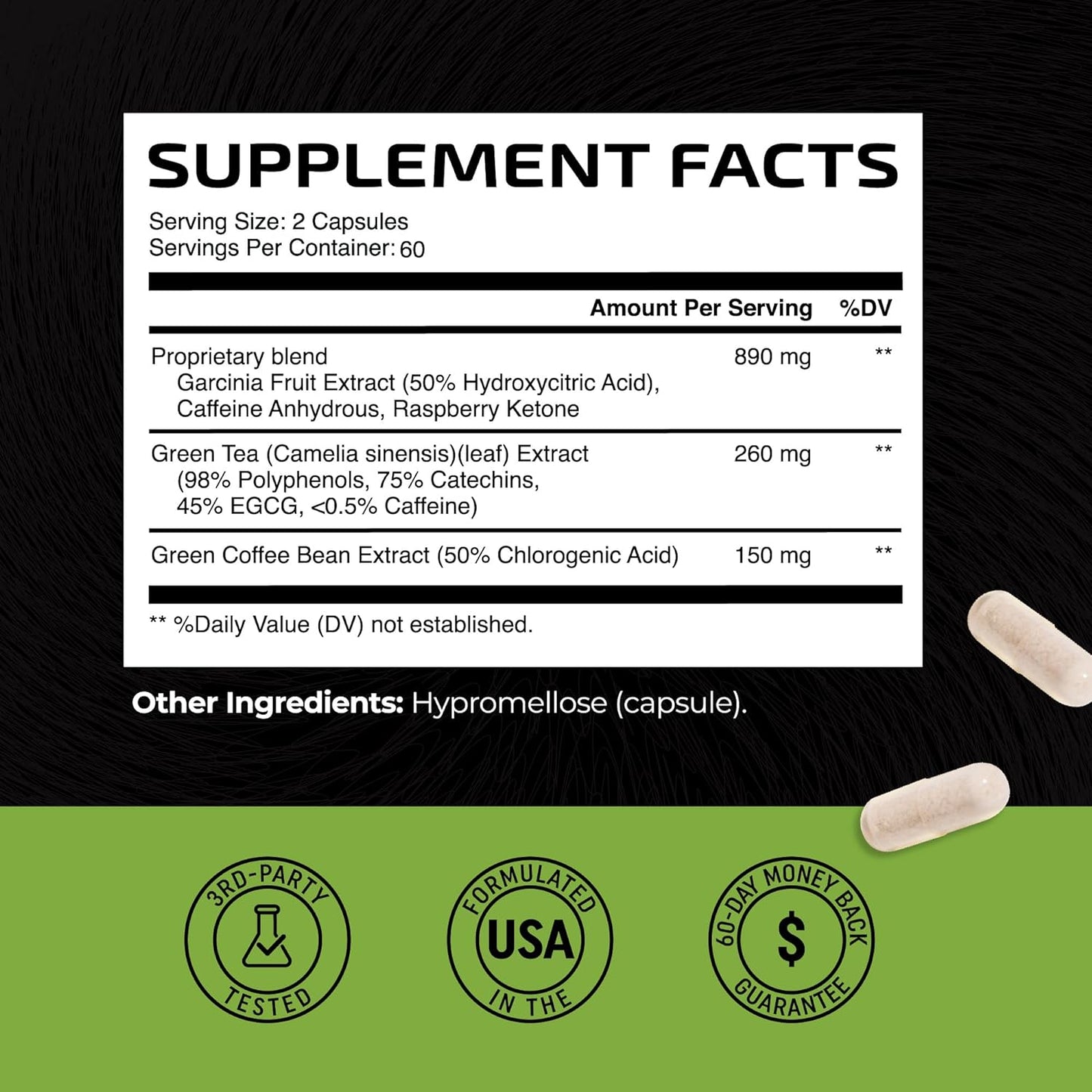 Green Tea Weight Loss Pills with Green Coffee Belly Fat Burner, 60 Capsules