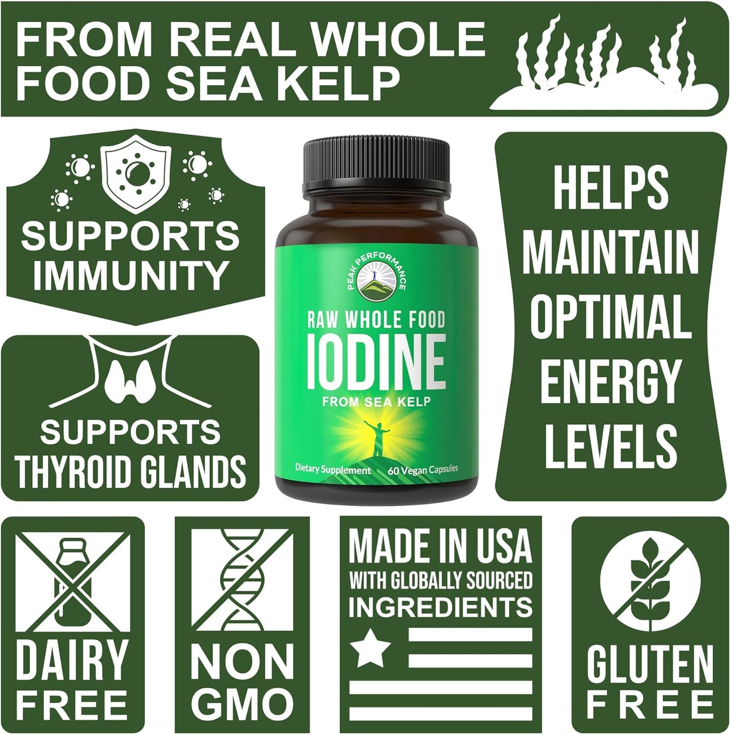 Raw Whole Food Iodine Supplement from Kelp  by Peak Performance