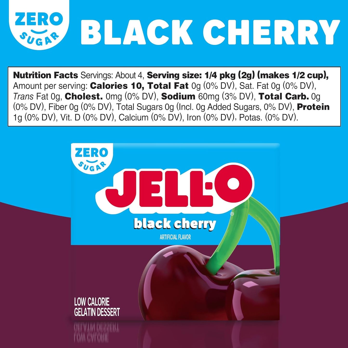 Jell-O Black Cherry Sugar Free Gelatin Dessert Mix, 0.3 Ounce (Pack of 24)