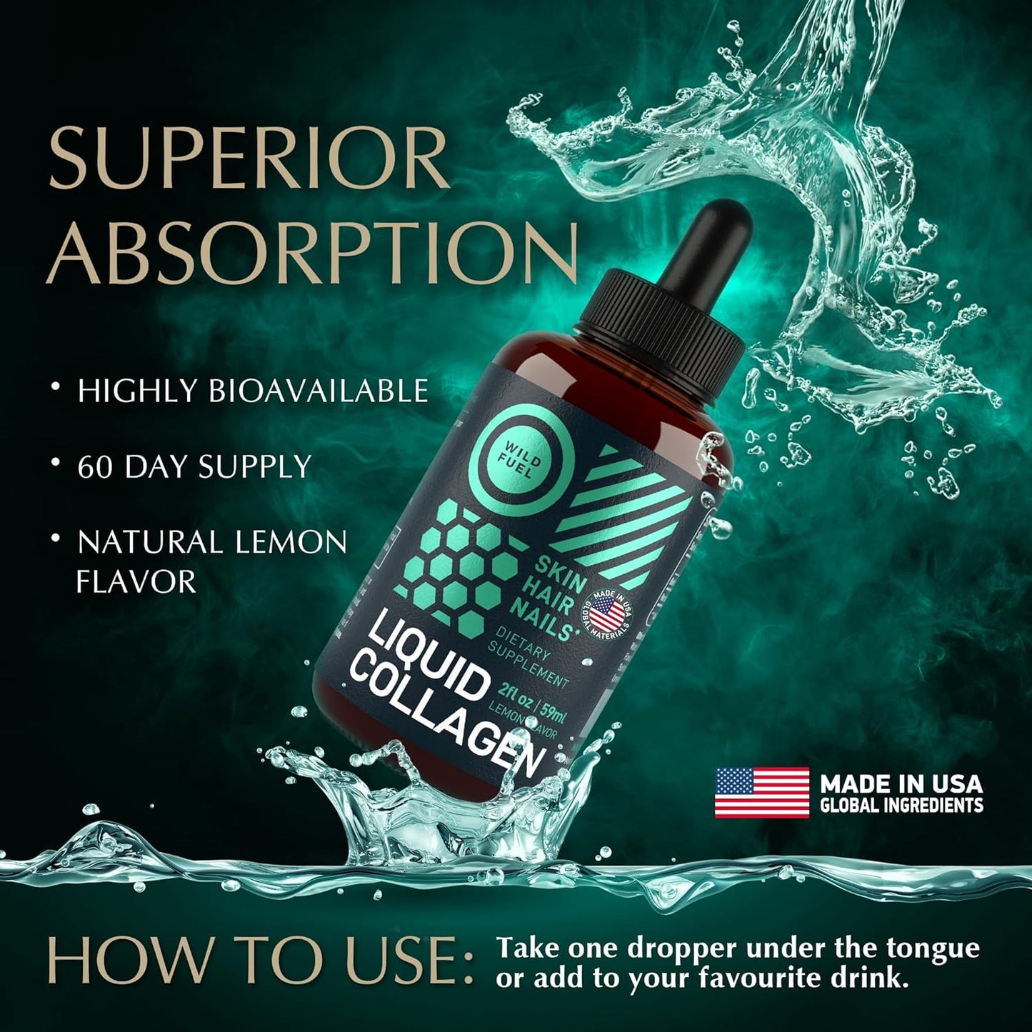 Liquid Collagen Peptides with Biotin Vitamins for Hair Skin and Nails - 2 fl oz