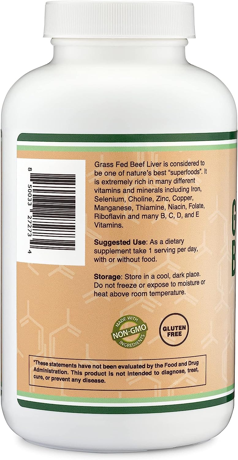 Beef Liver  of Grass Fed, Desiccated Beef Liver per Serving, 180 Capsules