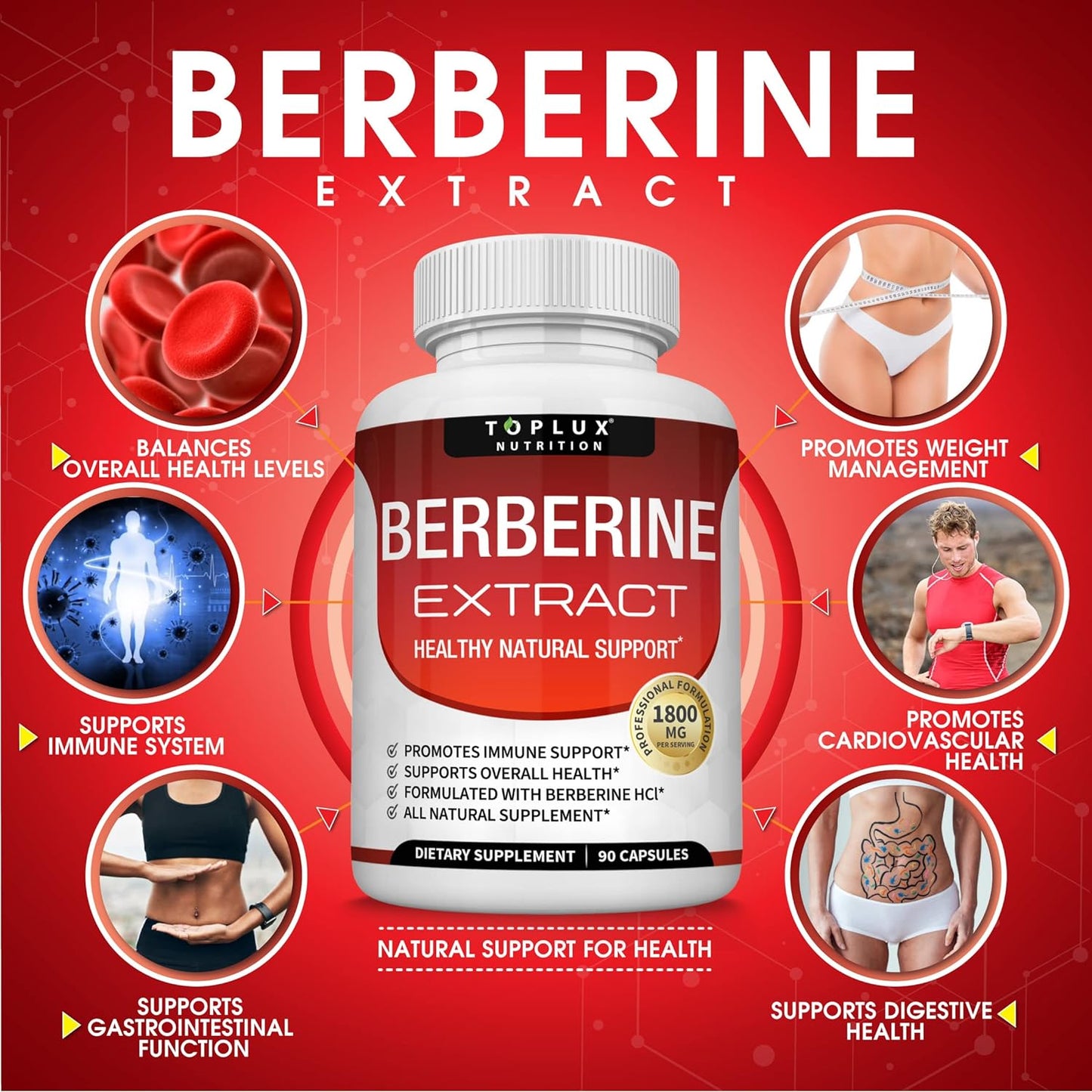 Toplux Berberine Extract Berberine HCl Complex 90 Capsules