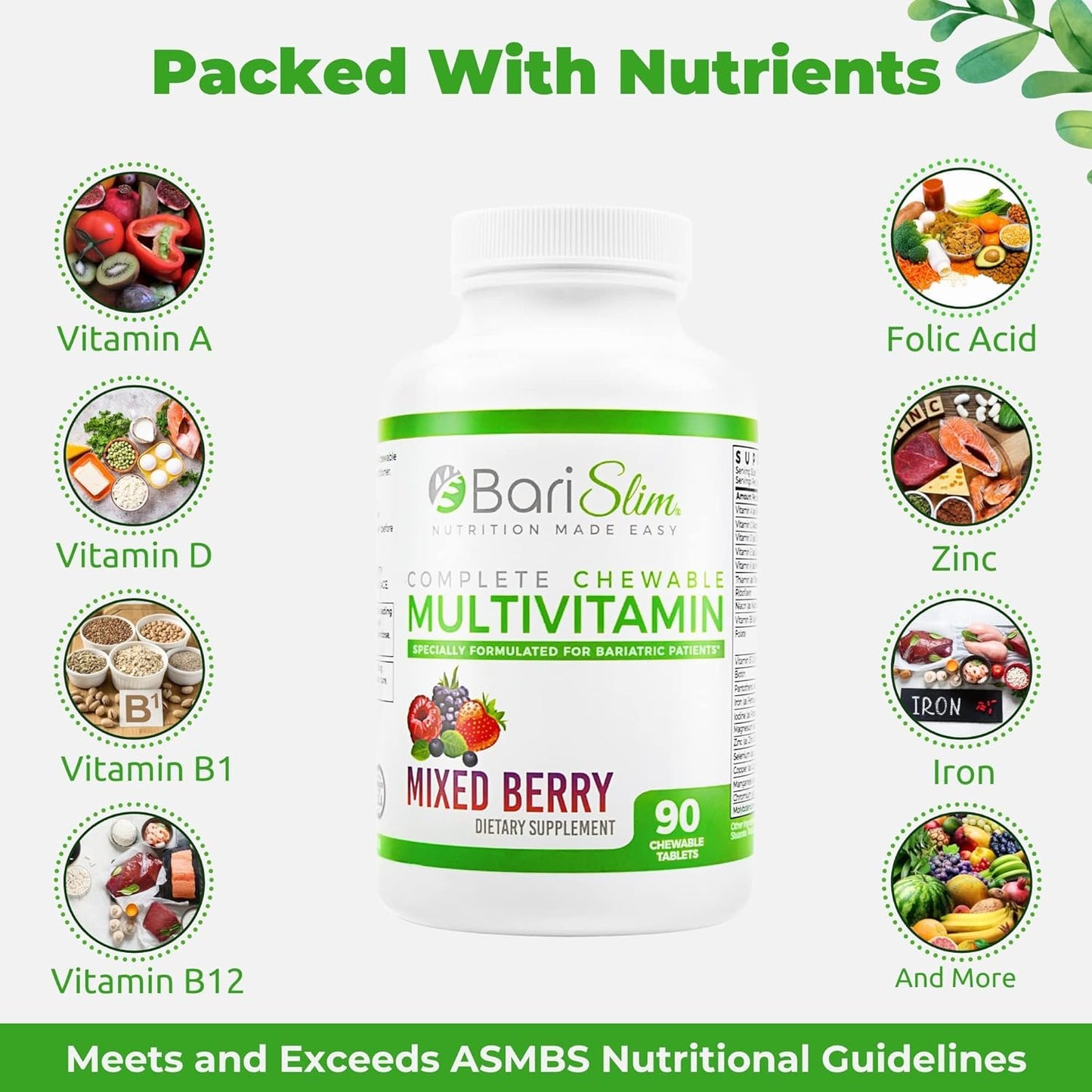 BariSlim Complete Chewable Bariatric Multivitamin Tablets  45 mg Iron 90 Count