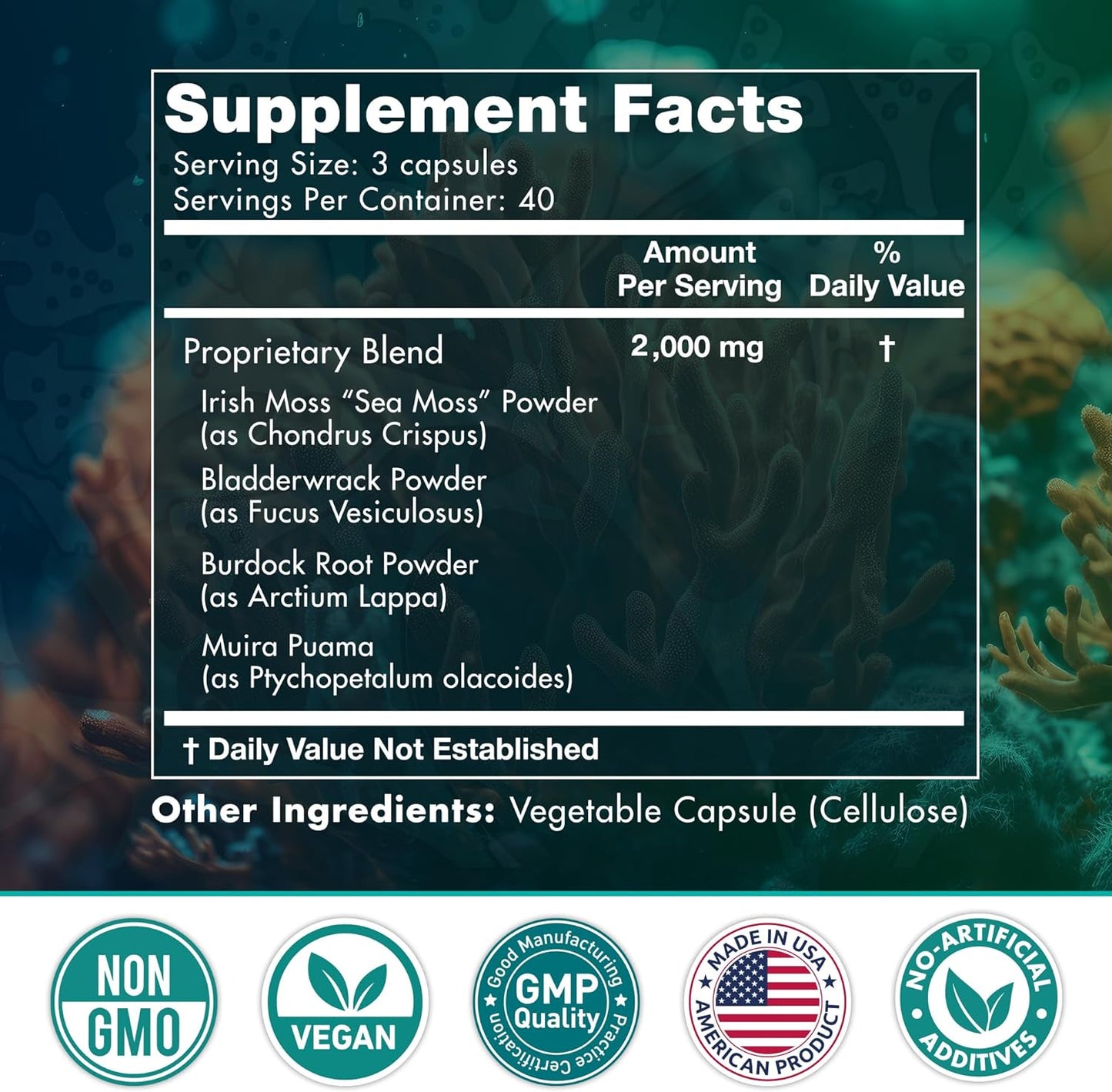 Sea Moss Capsules  - Superfood Sea Moss Supplements w/Raw Sea Moss Powder - 120 count