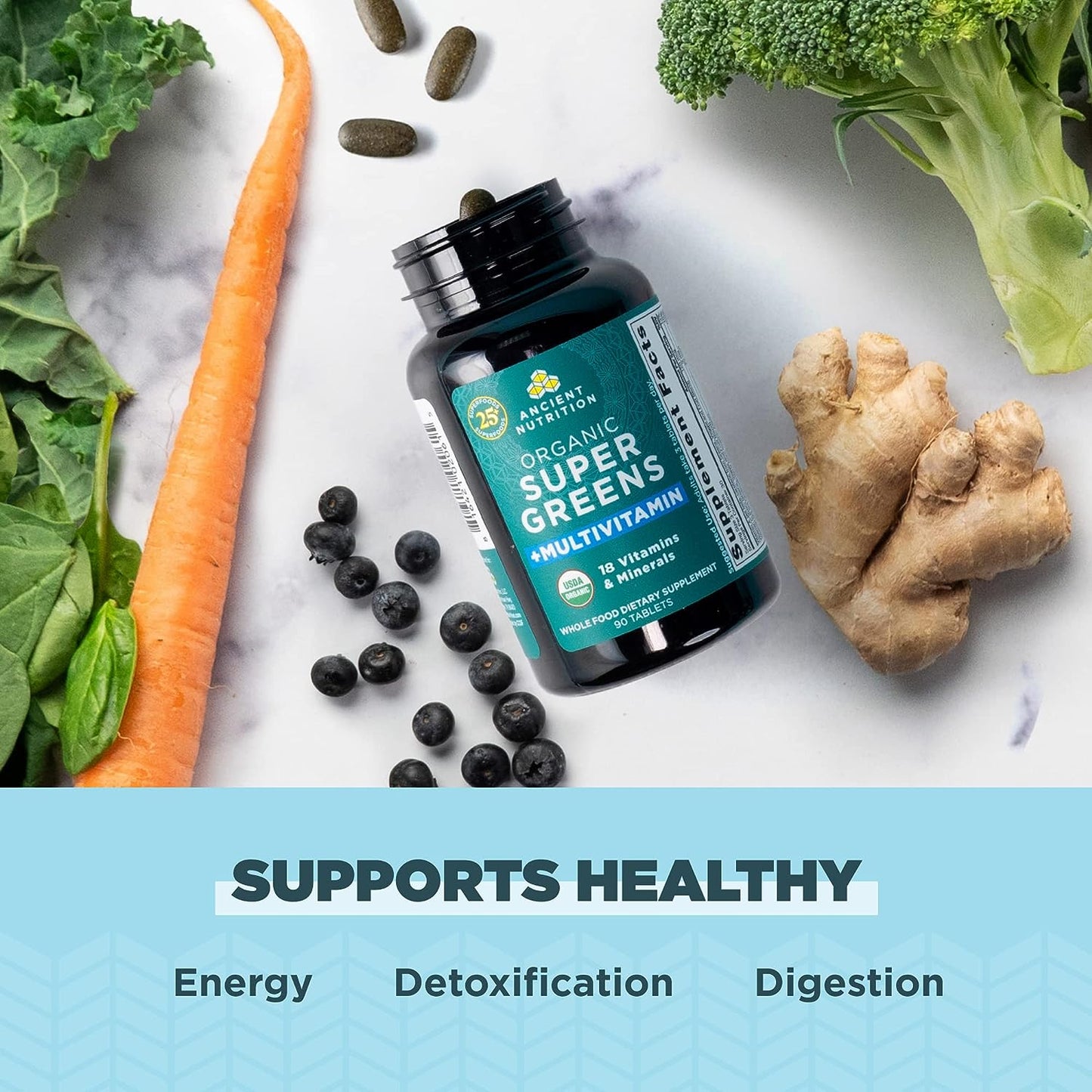 Ancient Nutrition Organic SuperGreens and Multivitamin 90 count
