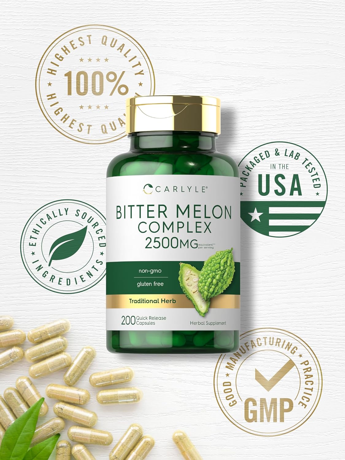 Carlyle Bitter Melon Capsules 2500 mg  200 Count