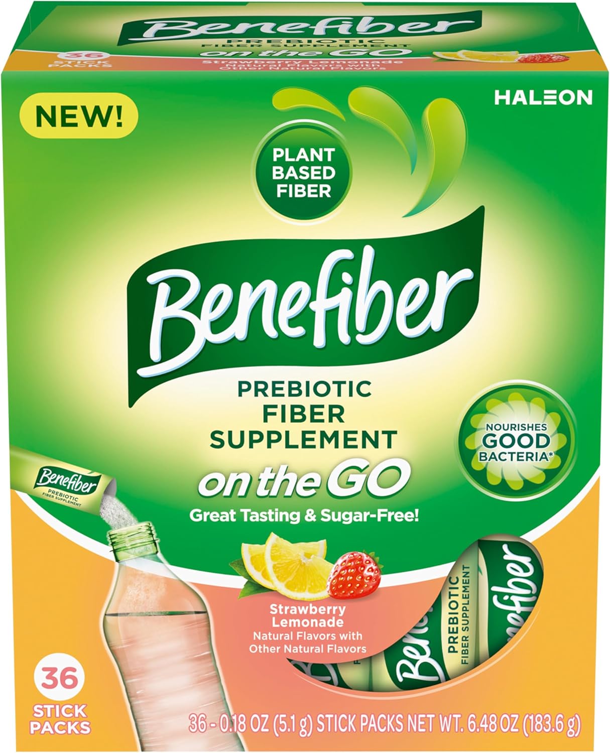 Benefiber Fiber Supplement, Strawberry Lemonade, On The Go Stick Packs  - 36 Count