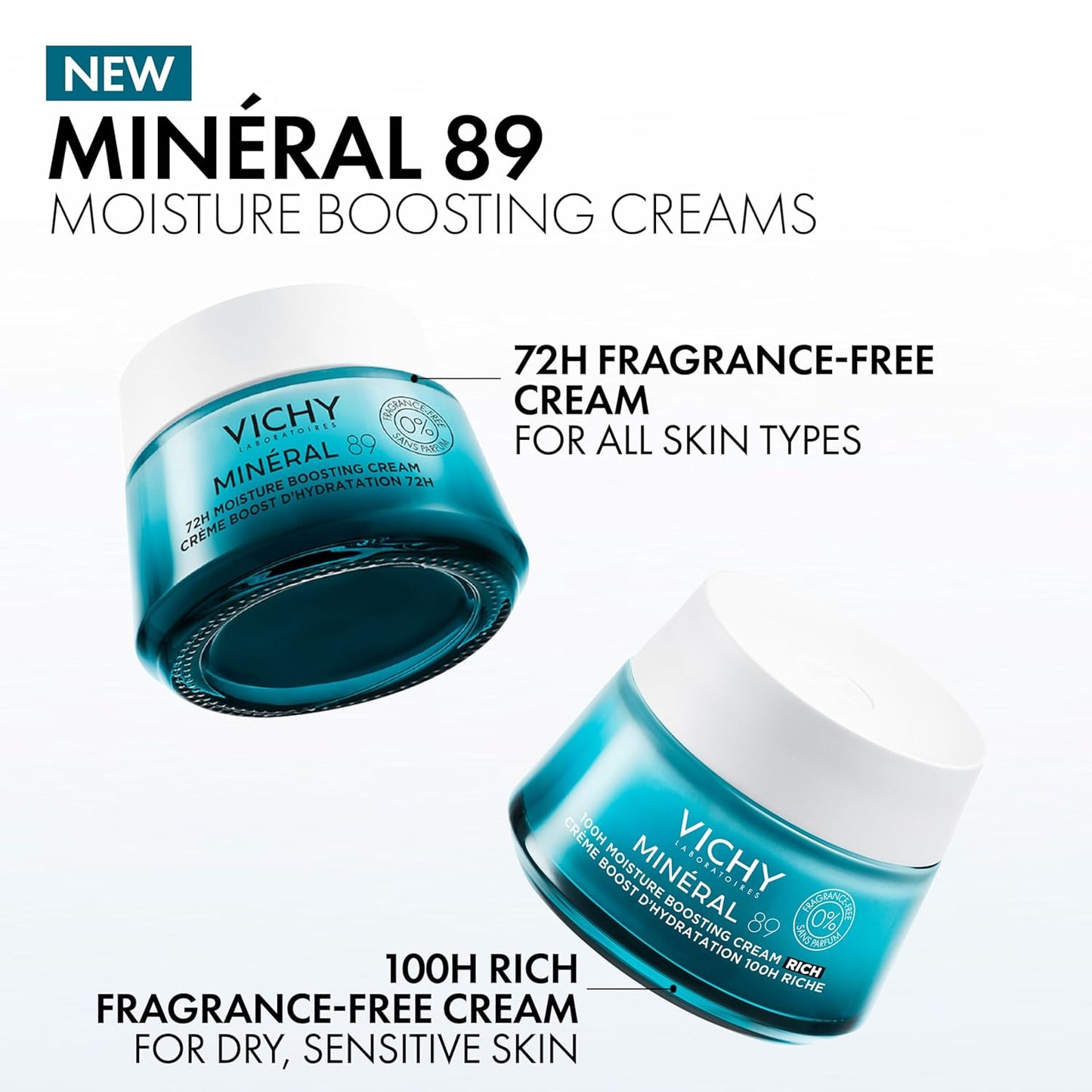 Vichy Mineral 89 Fragrance Free Cream, 72H Moisture Boosting Cream - 1.69 Ounce