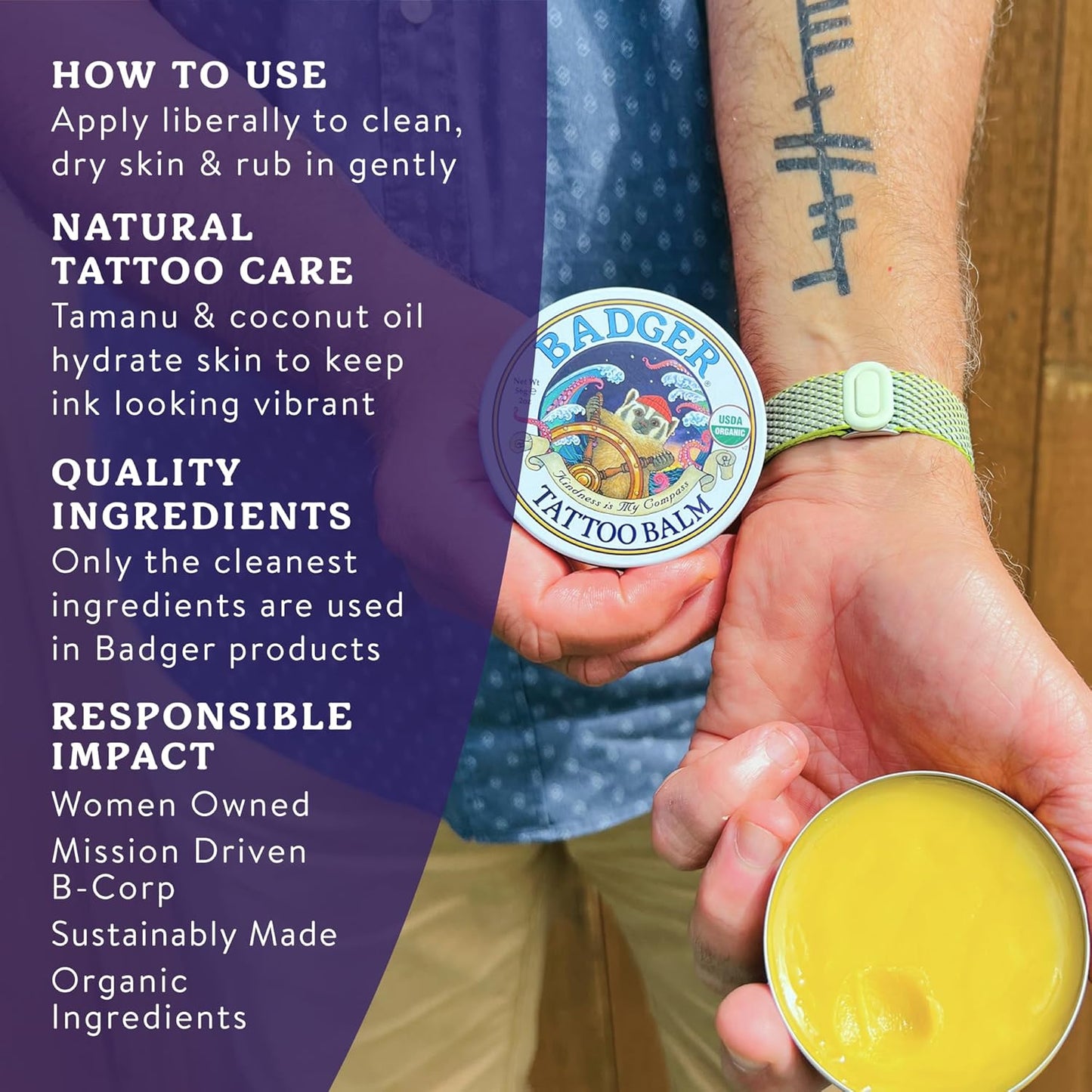 Badger Tattoo Balm, Organic Tattoo Aftercare - 2 oz Tin